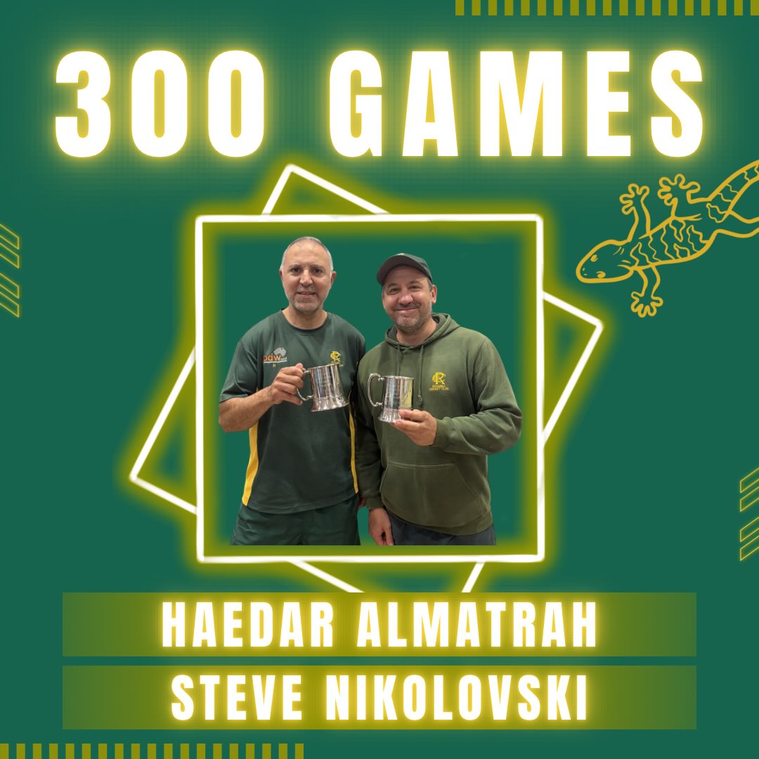 🚨 300 GAME MILESTONES 🚨
This weekend we celebrate two legends of Rosanna playing their 300th game for the club.
Haedar & Niko will take the field on Sunday in the Veterans semi final, celebrating their big milestone together.
We thank them both for their endless contribution to the club and hope they are playing in a grand final together in a few weeks!
Steve Nikolovski
- Started in Under 14s 1993-94
- First senior game 1994-95
- 1st XI debut 1998-99
- 5,832 runs @ 21.84
- 26 x 50s, HS of 87
- 53 wickets @ 29.85
- 127 fielding dismissals
- 1x Dick Russel batting award
- 4x Brian Carlton fielding awards
- Premierships: 4x 1st XI, 1x Vets, 1x u14
- Vice President 2005-06
- Assistant Secretary 2014-15 & 2017-18
- W.P. Luby Award 2008-09
- Life membership 2011
Haedar Almatrah
- Started in Under 12s 1993-94
- First senior game 1995-96
- 1st XI debut 2001-02
- 3,047 runs @ 19.16
- 9x 50s, 1x 100, HS 107*
- 465 fielding dismissals
- 11x Brian Carlton fielding awards
- Premierships: 5x 1st XI, 1x 3rd XI, 2x u14
- Vice President 2007-08
- Assistant Secretary 2004-05
- Assistant Coach 2024-26
- W.P. Luby Award 2009-10
- Life Membership 2011