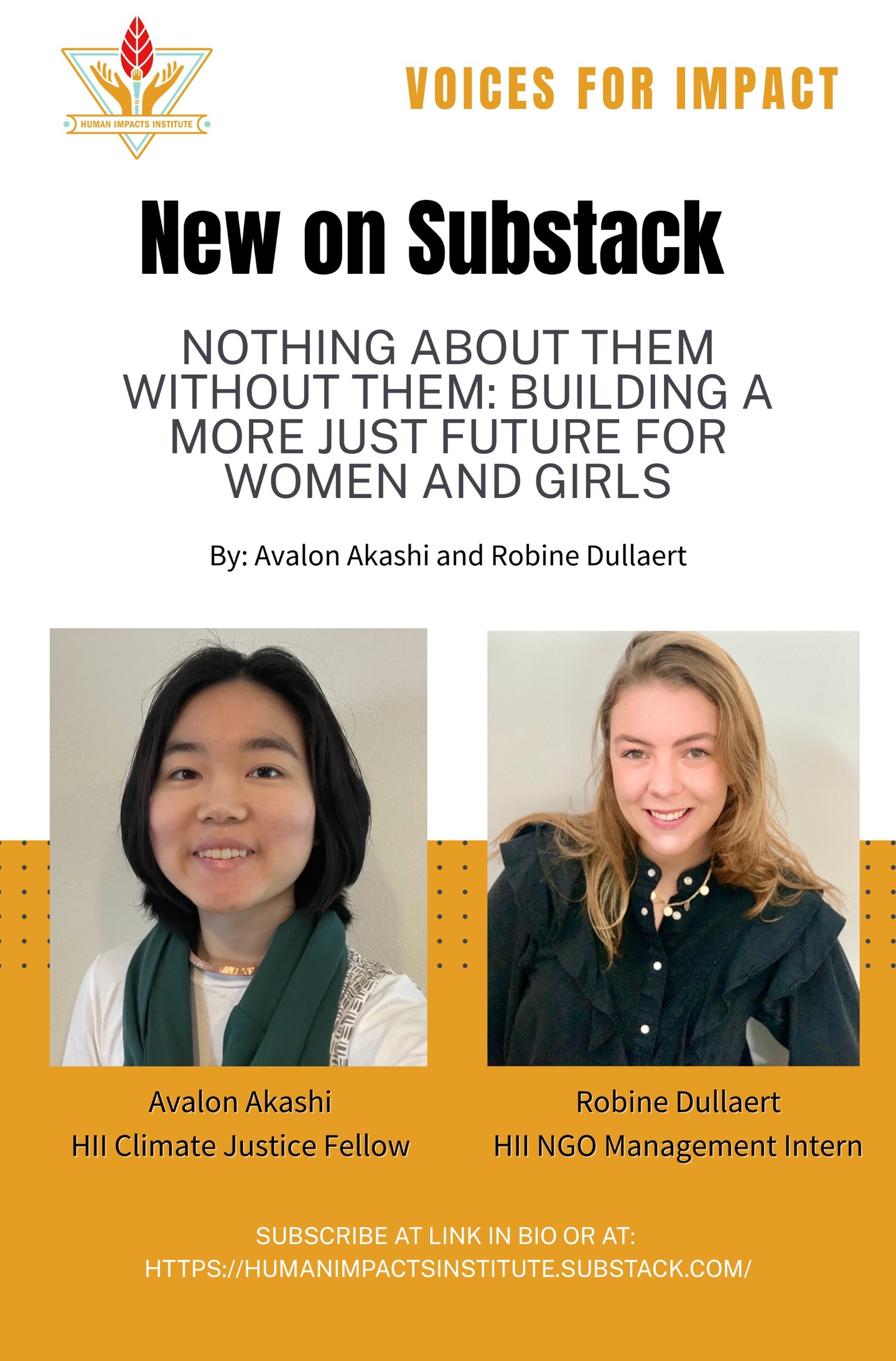 📖 Check out our latest Substack Essay: "Nothing about them without them: Building a More Just Future for Women and Girls" written by our Climate Justice Fellow Avalon Akashi and NGO Management Intern Robine Dullaert! ✨
📍 Link to the Essay in Bio
Global challenges are interconnected, and so are the solutions. In our latest essay, members of the Human Impacts Institute reflect on attending the UN multistakeholder hearing ahead of the 70th Commission on the Status of Women, exploring the urgent need to strengthen access to justice for women and girls worldwide. As leaders gather this month to shape the global agenda on gender equality, this piece highlights why inclusive dialogue and civil society voices are critical to driving meaningful change. The UN CSW70 will convene from March 9th-March 19th in NYC.
#GenderEquality #CSW70 #GlobalJustice #WomenLead #HumanImpacts