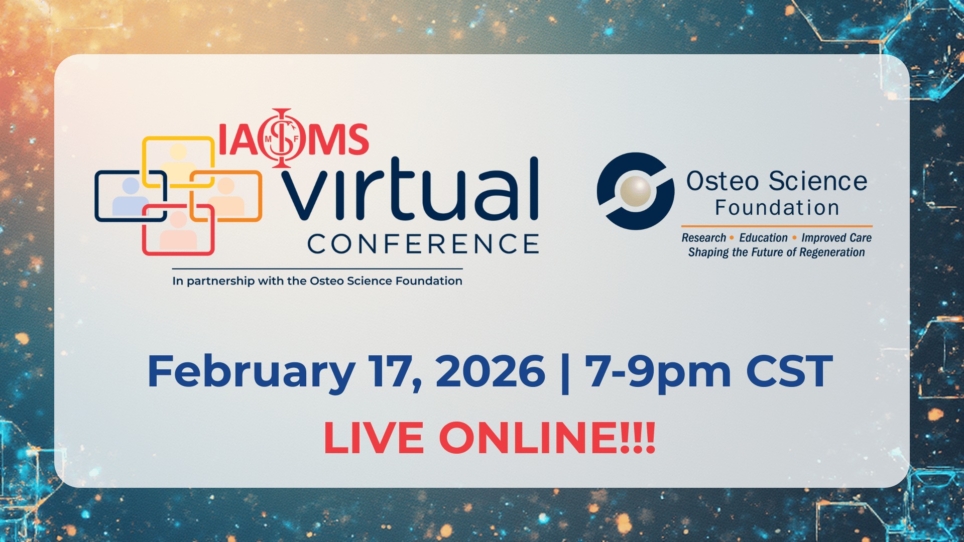 Join the IAOMS / Osteo Science Virtual Conference for case-based insight into hard and soft tissue regeneration and complex reconstruction—all delivered online.
📅 February 17, 2026
💻 Virtual | Complimentary
🔗 Register now (link in bio)
#IAOMS #OsteoScienceFoundation #OMS #SurgicalEducation