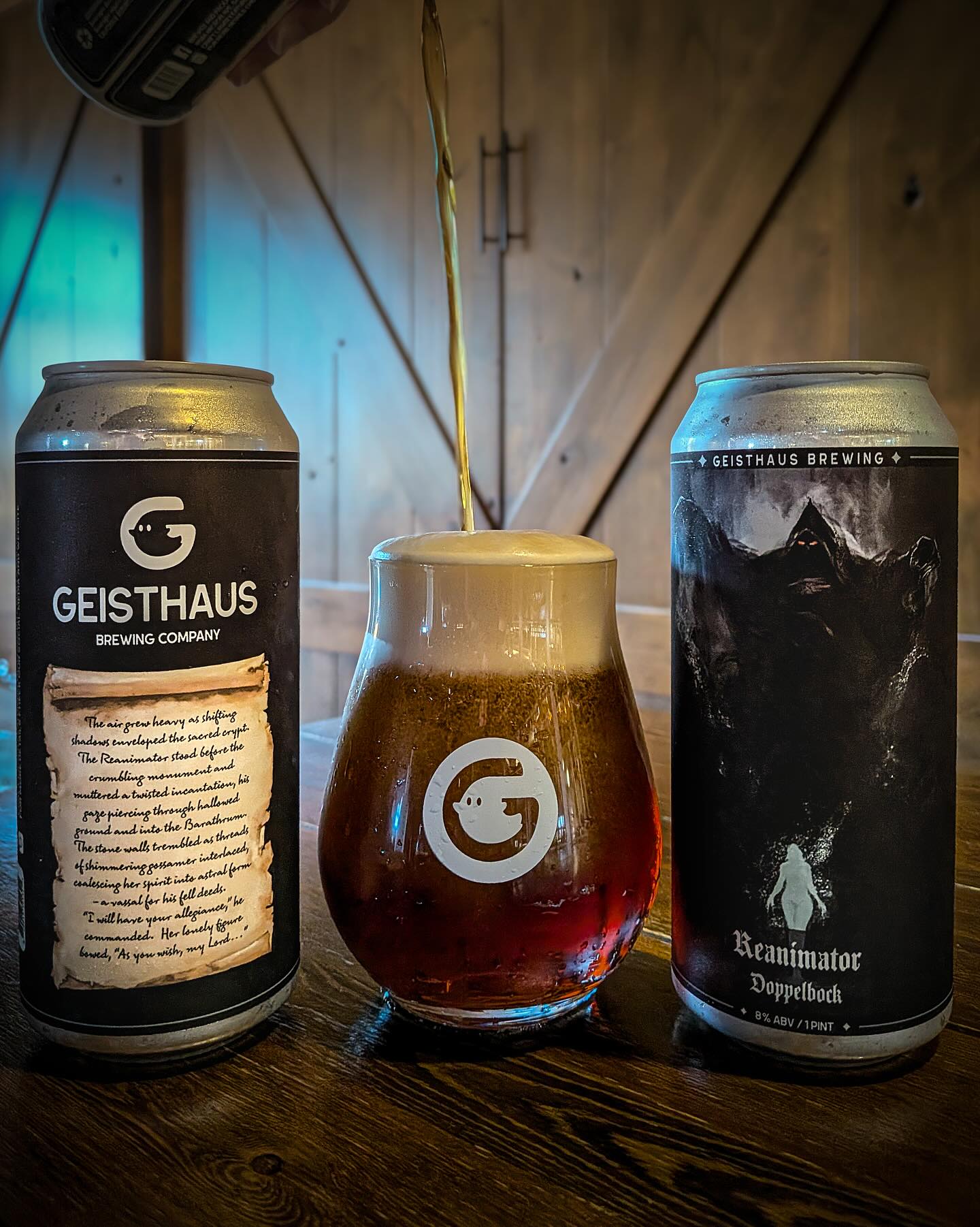 Anniversary Can Release 4 of 4
The air grew heavy as shifting shadows enveloped the sacred crypt. The Reanimator stood before the crumbling monument and muttered a twisted incantation, his gaze piercing through hallowed ground and into the Barathrum. The stone walls trembled as threads of shimmering gossamer interlaced, coalescing her spirit into astral form - a vassal for his fell deeds. “I will have your allegiance,” he commanded. Her lonely figure bowed, “As you wish, my lord…”
Reanimator. Doppelbock. 8%
A devilishly drinkable double strength dark lager. Mashed with a base of Weyermann Munich, Vienna and Pils malts and depth added through Caramunich and Carafa Special II. Natural carbonation through spunding and lagered in horizontal tanks until the darkness consumed us. Rum soaked banoffee topped with brown sugar crumble and cascara syrup.
Available now in half-liter and 0.3 liter pours off long-neck @lukr.cz faucets and 4-packs to-go starting on our Anniversary Party, Saturday Feb 14th.