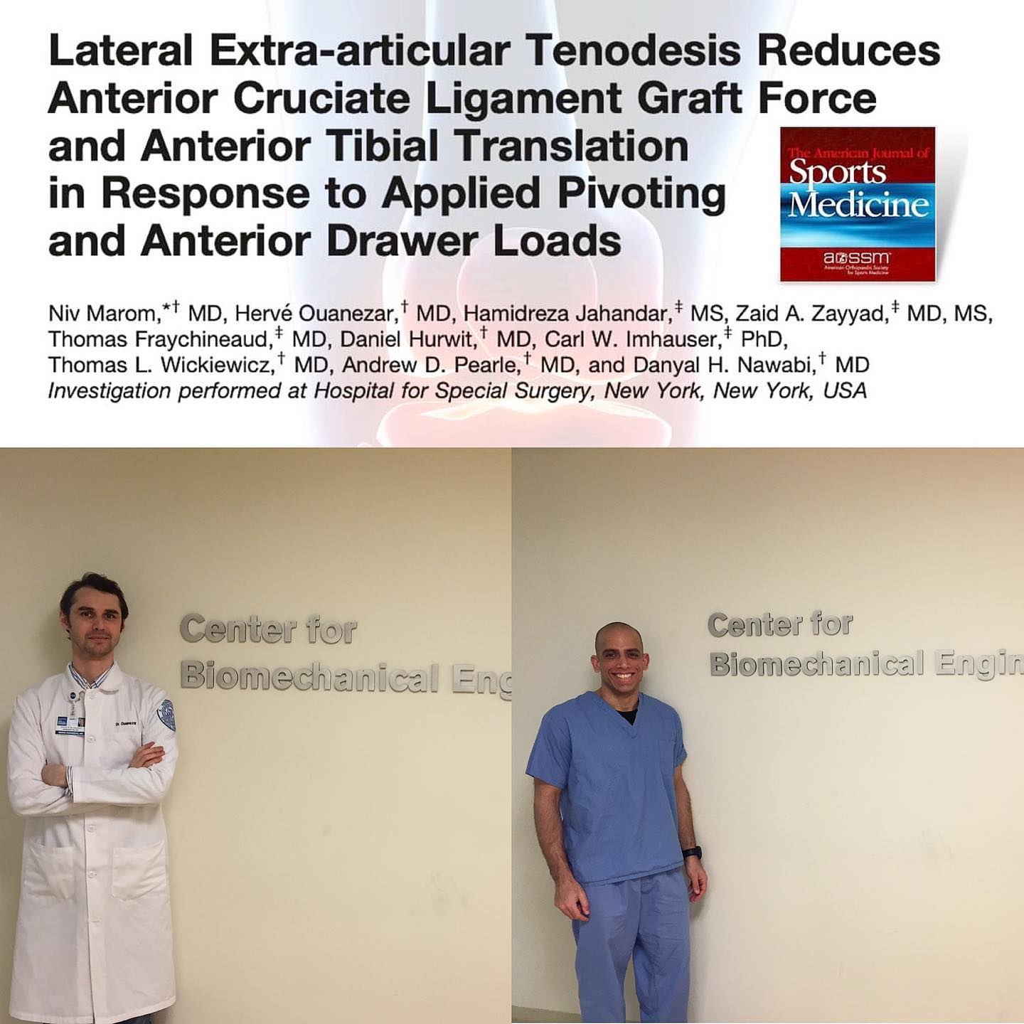 The Lance Peters, MD, Memorial Biomechanics Award!
💪💪Team work!
Thank you @nivmarom_md for everything !
#santigroup #hss #sportsmedicine #acl