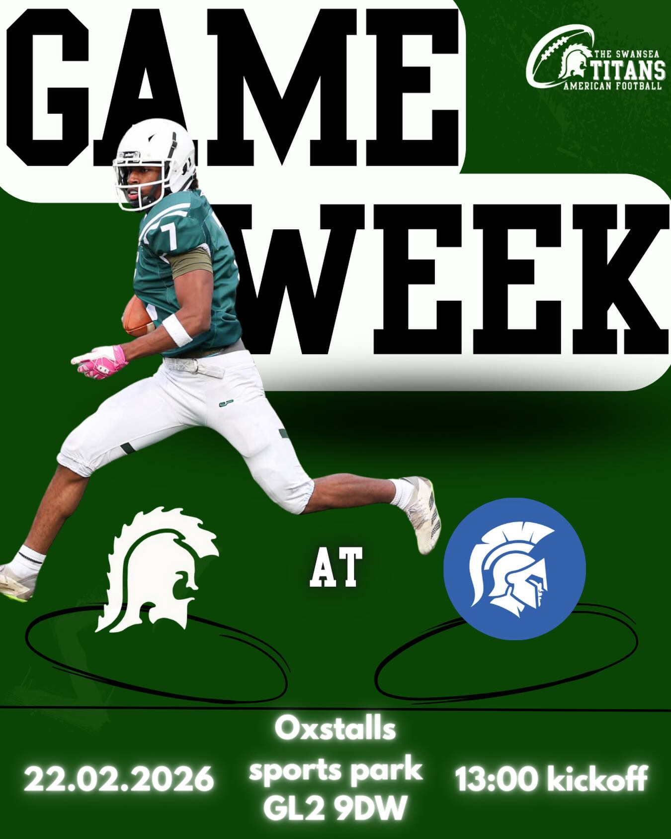 📣ITS GAME WEEK!📣
It’s game week for our final game of the regular season, against the @uoggladiators, before the playoffs! 🫡
We are looking forward to playing the gladiators and hope as many of you can come down and show your support for the team! 🤍💚
@cattle_and_co
@coyoteuglyswansea
@finetimephotography
#swanseasport#titans#americanfootball