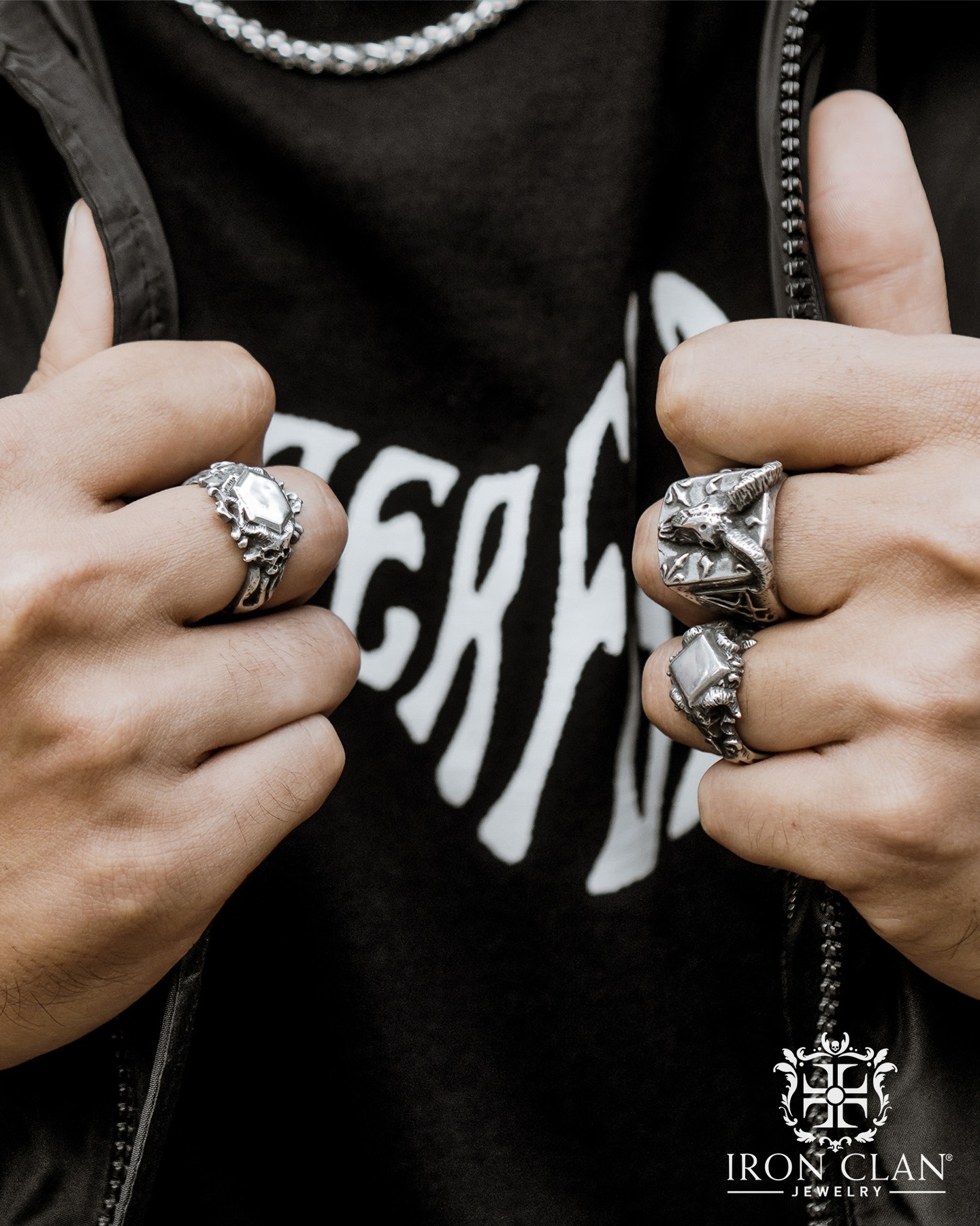 Built to be worn. Not just seen.
Stacked silver, carved by hand, every edge, every texture shaped with intention.
From bold signets to sculpted skulls and sacred symbols, each ring carries its own weight, in grams, and in presence.
Iron Clan Jewelry
Handcrafted. Limited.
#ironclanjewelry #handmadejewelry