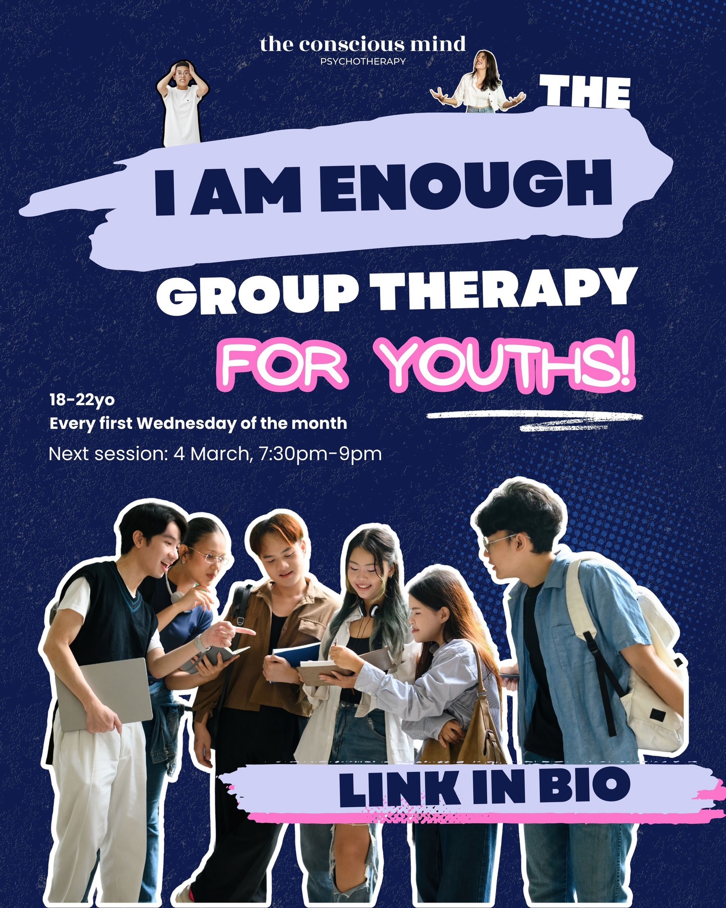 ♥️ The I AM ENOUGH Group Therapy for Young Adults (Ages 18–21)
<Link in bio>
This stage of life can feel confusing and heavy.
You’re expected to be independent
but still feel unsure of yourself.
You’re told to “figure life out”
but no one really teaches you how.
Many young adults between 18–21 quietly struggle with:
⭐️ self-doubt and comparison
⭐️ pressure to perform, succeed, or not fall behind
⭐️ feeling lost about identity, direction, or purpose
⭐️ anxiety, shame, or emotional overwhelm
⭐️ feeling “not enough” no matter how hard they try
I Am Enough Young Adults Edition is a therapy group created specifically for this in-between stage of life.
🌿 What this group offers
- increased awareness of emotional and relational patterns
- greater capacity to notice, tolerate, and regulate emotional states
- improved ability to reflect on internal experiences and interpersonal responses
- reduced shame through shared understanding and normalisation
- growing comfort with closeness, difference, and emotional expression
- movement toward more flexible, grounded, and mature ways of relating
The next group session is on 4 March 2026, 7pm.
Sign up via link in bio.
#mentalhealth #mentalhealthawareness #grouptherapy #singapore #emotionalintelligence