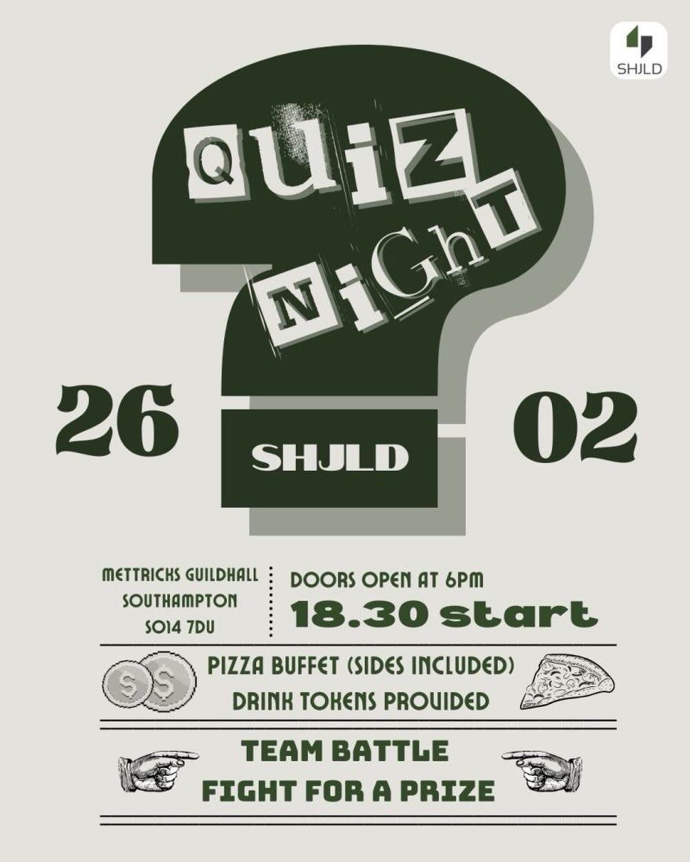 𝐅𝐄𝐁𝐑𝐔𝐀𝐑𝐘 has arrived🥳🎉 - and with it comes our February headliner event: 𝐪𝐮𝐢𝐳 𝐧𝐢𝐠𝐡𝐭 🧠✨!
GET READY for a FREE evening of friendly competition, laughter, and top-tier trivia - just for YOU, our amazing SHJLD family and friends. You’ll also have the opportunity to expand your network in the legal industry.
Come battle it out in teams, put your general knowledge to the test, and fight your way to the top to become the last team standing 🏆🔥
Oh... and did we mention? There’s a 𝐦𝐲𝐬𝐭𝐞𝐫𝐲 𝐩𝐫𝐢𝐳𝐞 waiting for the champions 👀🎁 (HOW EXCITING! 🤩)
🍕🍸 We will be providing a delicious pizza buffet, loaded with tasty sides as well as drink tokens for you to stay fuelled and focused throughout the quiz!
Doors open from 6pm so feel free to stop by early and have a chat with us! Otherwise, the quiz kicks off at 6.30pm and wraps up at 8.30pm.
Bring your brainpower, your best people, your fighting spirit - and we will take care of the rest!💥
If you’re interested, sign up using the link in our bio!
Signing off,
Your 2025/26 SHJLD Committee #SHJLD💚
#QuizNight #Networking #JuniorLawyers #SouthHampshireJuniorLawyersDivision