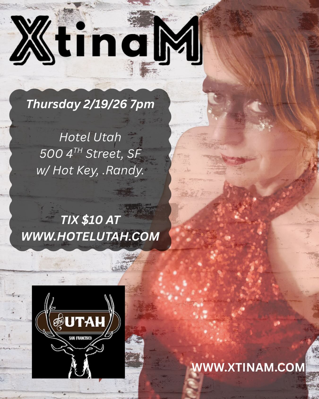 Join me as my #alterego @xtinammusic takes over @hotelutah along with @7xrandyx7 and @hotkeyband #thursday 2/19/26 - a night of #indie and #alt #badassery!