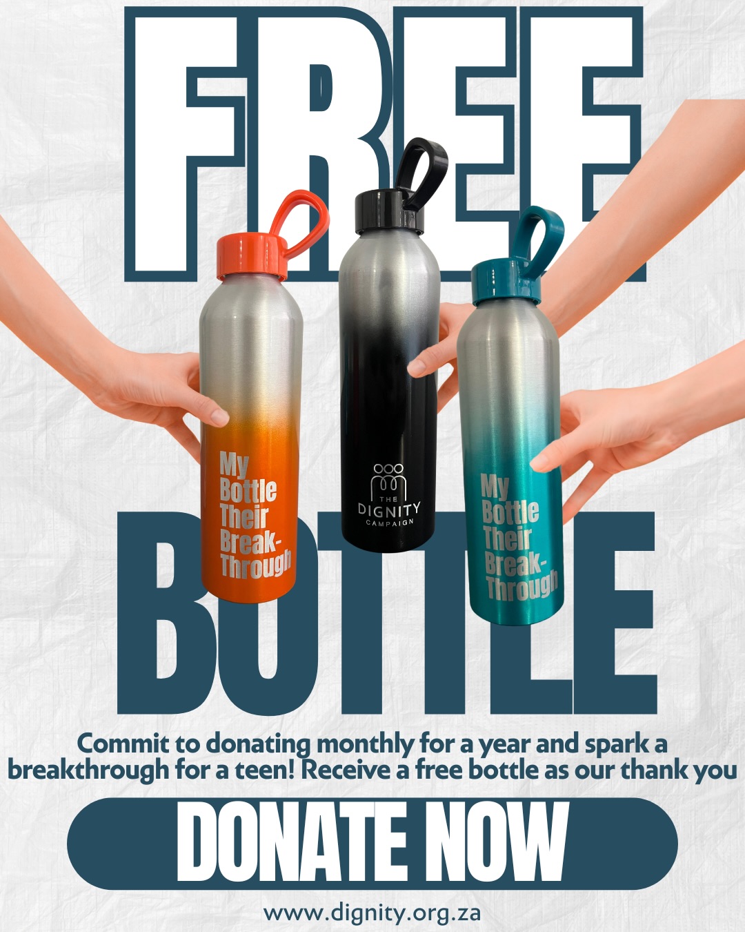 Hi friends, we have a gift for you, here is how you can get it.
Commit to a monthly gift for one year, and help spark a real breakthrough in a teen’s life and as a small thank-you, you’ll receive a free bottle from us.
Please note:
Your bottle will be issued once proof of payment is received. You’re welcome to collect it from our offices, or, if you prefer delivery, you can cover the shipping costs.
This helps us direct as much funding as possible toward the young people and programs that need it most.
Visit our website for more details.
https://www.dignity.org.za/category/all-products
Thank you for partnering with us.
♥️👏🏾🌱
#partnership #makeadifference #dignity