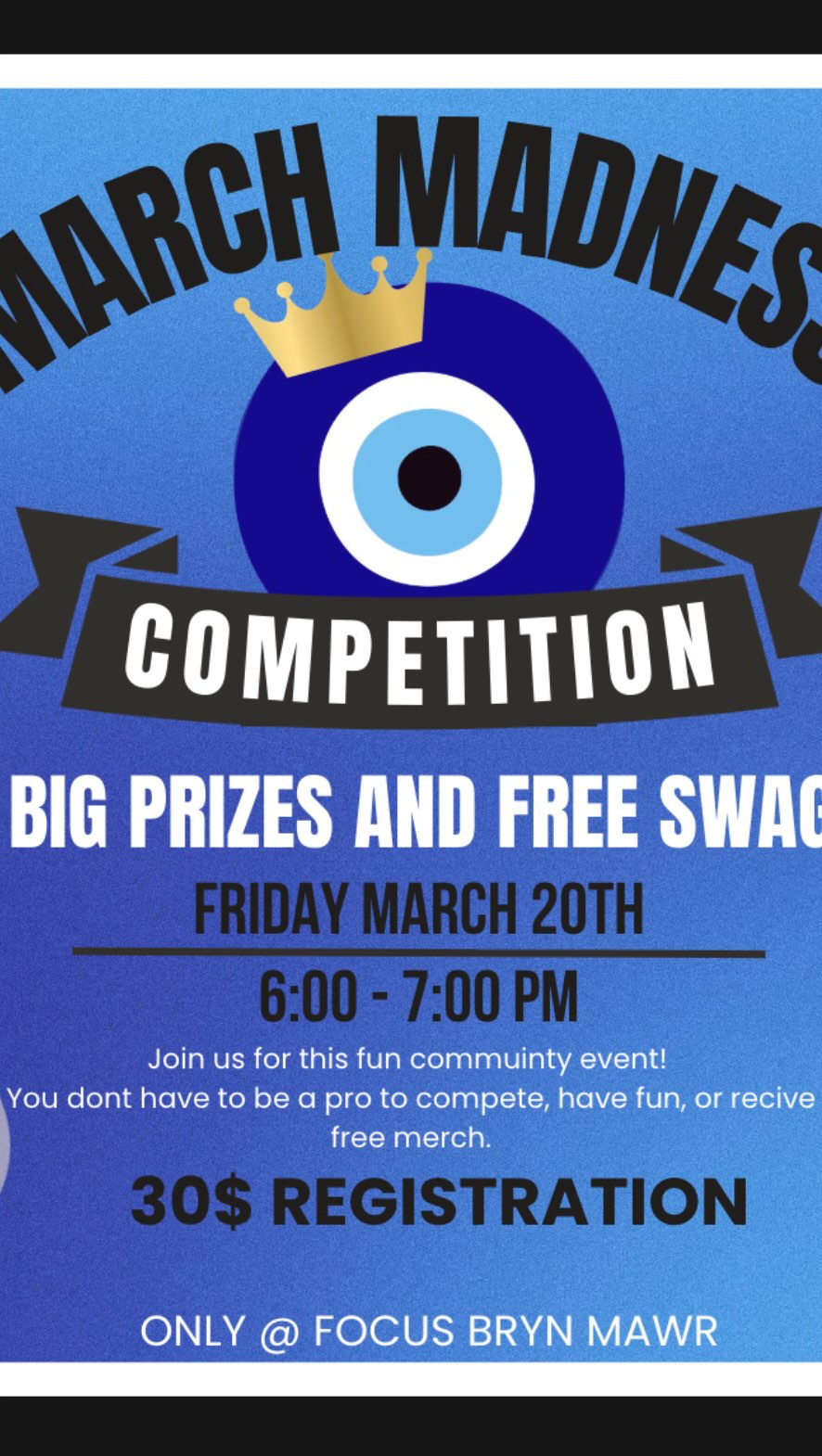 You don’t have to be a pro to join! Come out for a fun community event and some free merch. Sign up in studio at the front desk!