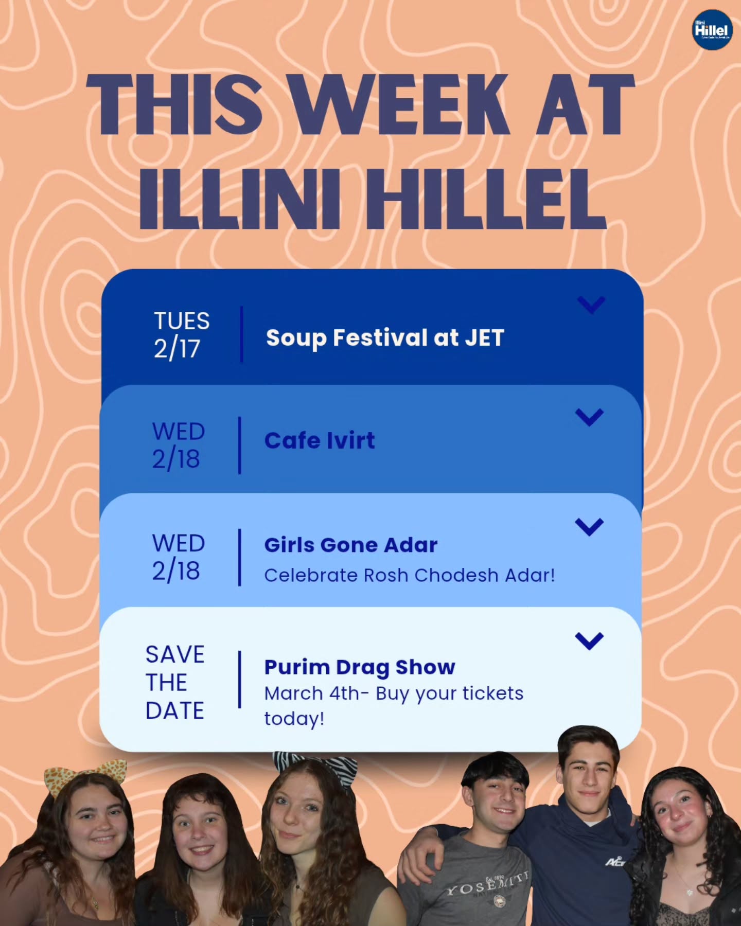 Check out what's happening this week at Illini Hillel➡️
Buy your tickets for the Purim Drag Show today! You can find the QR code on the last slide.