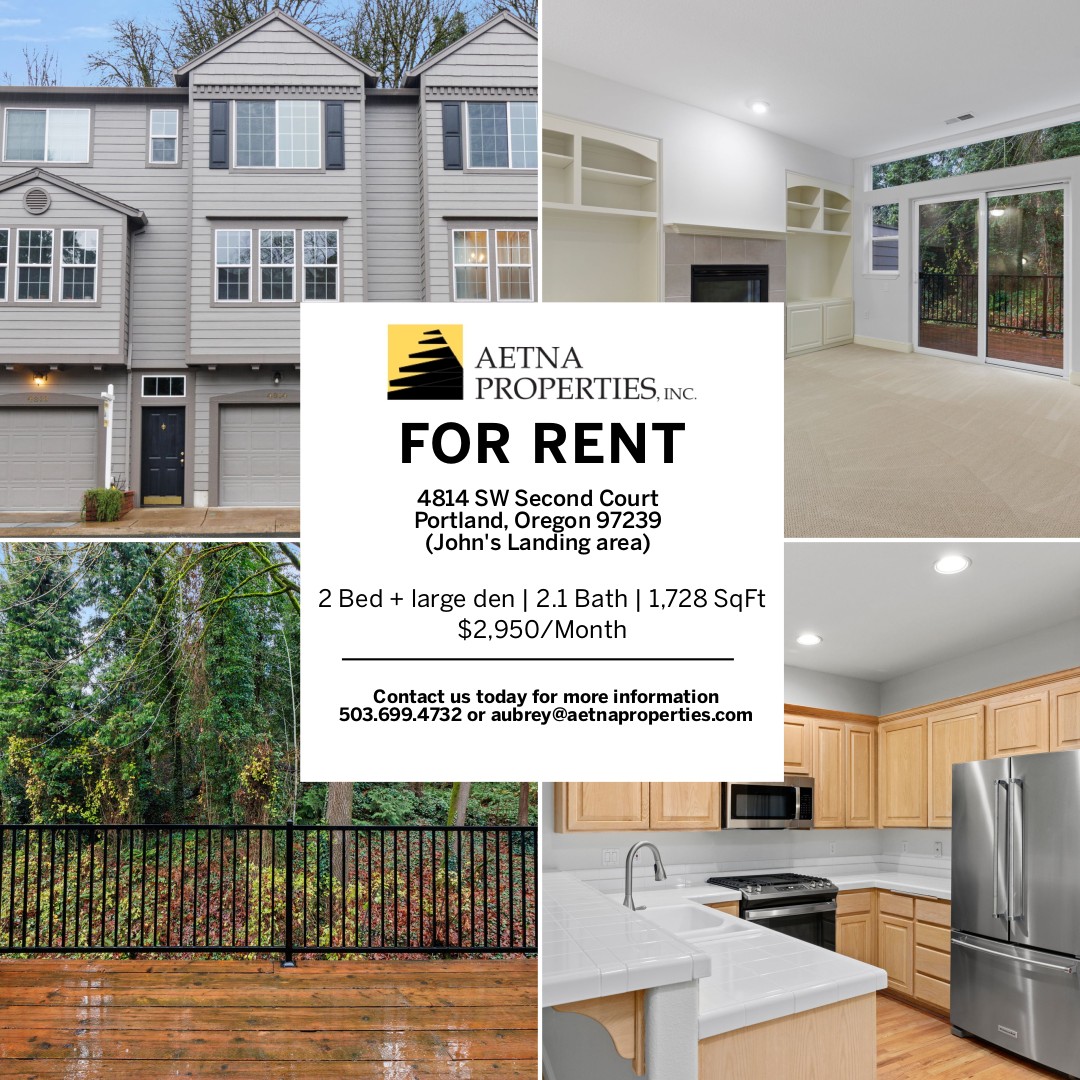 🏘️Now available for lease!🏡 Beautiful rowhouse in John's Landing with vaulted ceilings, skylights and hardwood floors. Central air conditioning. Private deck overlooking greenspace. Oversized single car garage. Just moments to downtown Portland and OHSU campus.
*No pets/No smoking
*Proof of Renters Insurance is Required Prior to move in.
*Rent: $2,950
*Security Deposit: $2,900
*Application Fee: $65
*Utilities: Paid by tenant
More information here: https://www.aetnaproperties.com/properties/johns-landing-rowhome-near-ohsu/
Disclaimer: All information, regardless of source, is not guaranteed and should be independently verified.