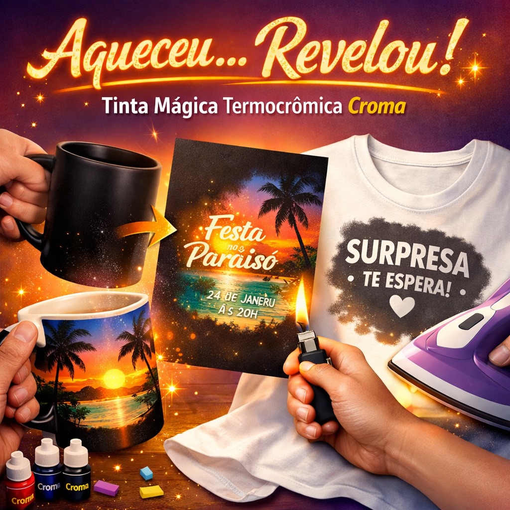 Você já imaginou uma tinta que desaparece com o calor e revela o que está escondido?
A Tinta Mágica Termocrômica faz exatamente isso! 🔥✨
Quando entra em contato com o calor, ela fica transparente e mostra a arte, mensagem ou imagem que está por baixo.
💡 Ideal para:
• Copos personalizados
• Convites e papéis criativos
• Roupas e tecidos interativos
• Brindes surpreendentes
• Experiências sensoriais
Perfeita para quem quer transformar o comum em algo surpreendente.
Crie, aqueça e encante. 💫
Porque a magia está nos detalhes.
#criatividade