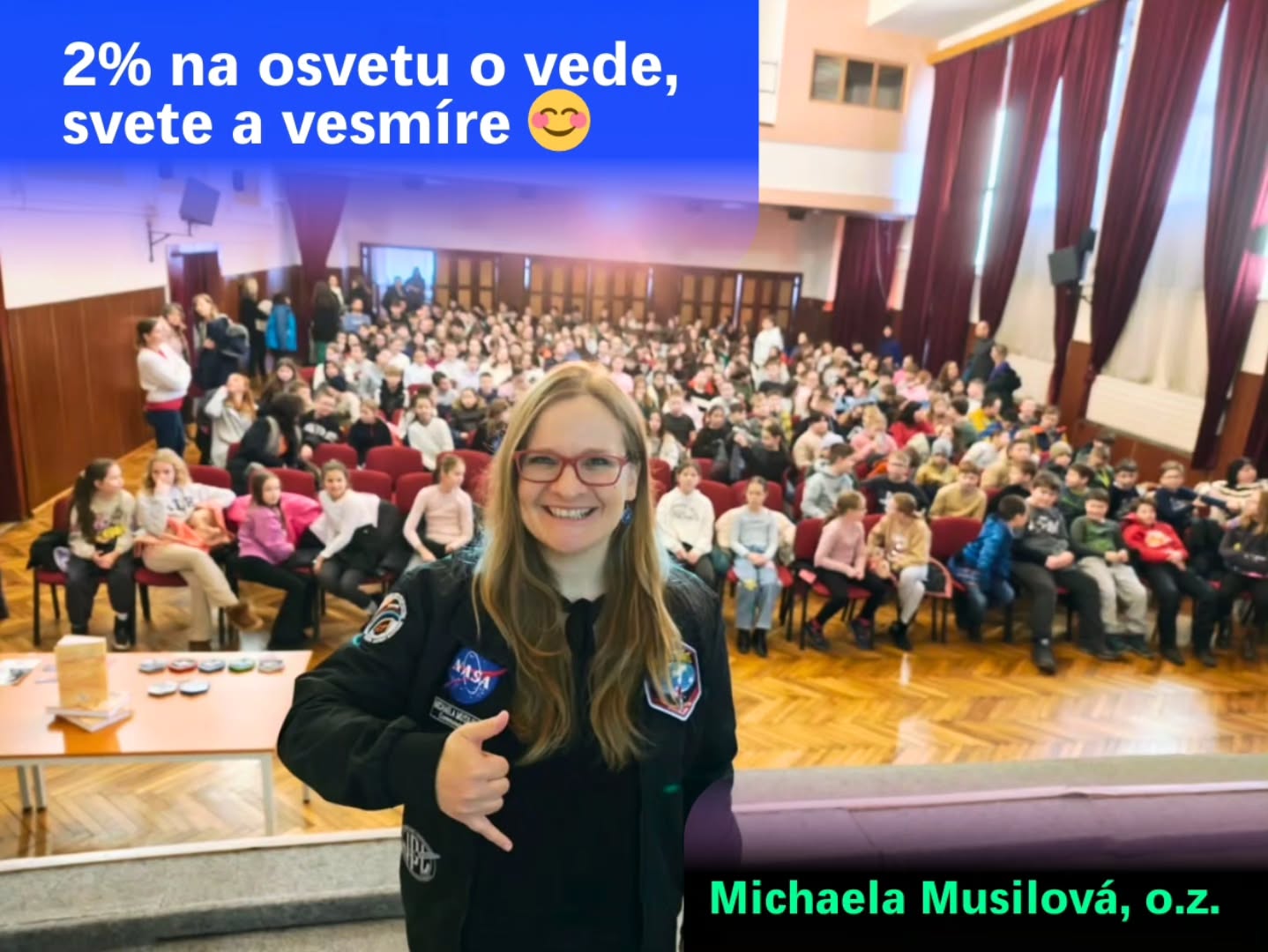 Chcela by som Vás poprosiť o 2% z Vašich daní pre moje vedecké, vzdelávacie a popularizačné aktivity, ak to je pre vás možné 😊.
Rada Vám k tomu pošlem viac informácií ak by ste si to želali.
Tu sú údaje o mojom občianskom združení Michaela Musilová o.z.:
Meno: Michaela Musilová o. z.
Adresa: Hroboňova 7, 81104 Bratislava
IČO: 54484201
Banka: Fio banka
IBAN: SK92 8330 0000 0027 0225 3052
Tieto údaje nájdete aj na mojej webstránke (aj v mojom profile):
➡️ https://michaelamusilova.com/how-to-donate/
Ďakujem veľmi pekne! ❤️
.
.
.
I would like to ask you for your help please with my research, educational and outreach activities, if you are in a position to help 😊.
I'm happy to send you more information about that if you would like and you can find my fundraising details on my website:
➡️ https://michaelamusilova.com/how-to-donate/
Thank you very much! ❤️
#prosba #helprequest #fundraising #2percenta #AWomanFromMars