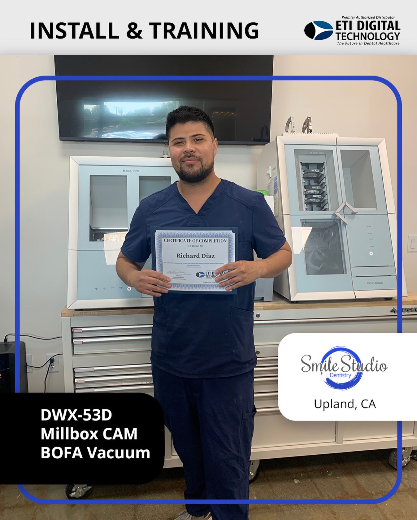 šš¼ Congratulations to our long-time customers at Smile Studio Dentistry (Upland, CA) for completing the hands-on installation & training on DWX-53D Dry Milling Machine, BOFA Vacuum and Millbox CAM with our Digital Lab Specialist, Lulu Lopez!
.
š We are excited for you and dedicated to providing you with the best customer service, support, training, and products. We love working with you!
.
š For more information on our product line, contact ETI Digital Technology today at 714-238-1490 or sales@etidigitaltechnology.com
You can also visit our š website at https://www.etidigitaltechnology.come information!
.
#RolandDWX-53D #DryMilling #DenturesMilling #DentistOffice #ETIDigitalTechnology
