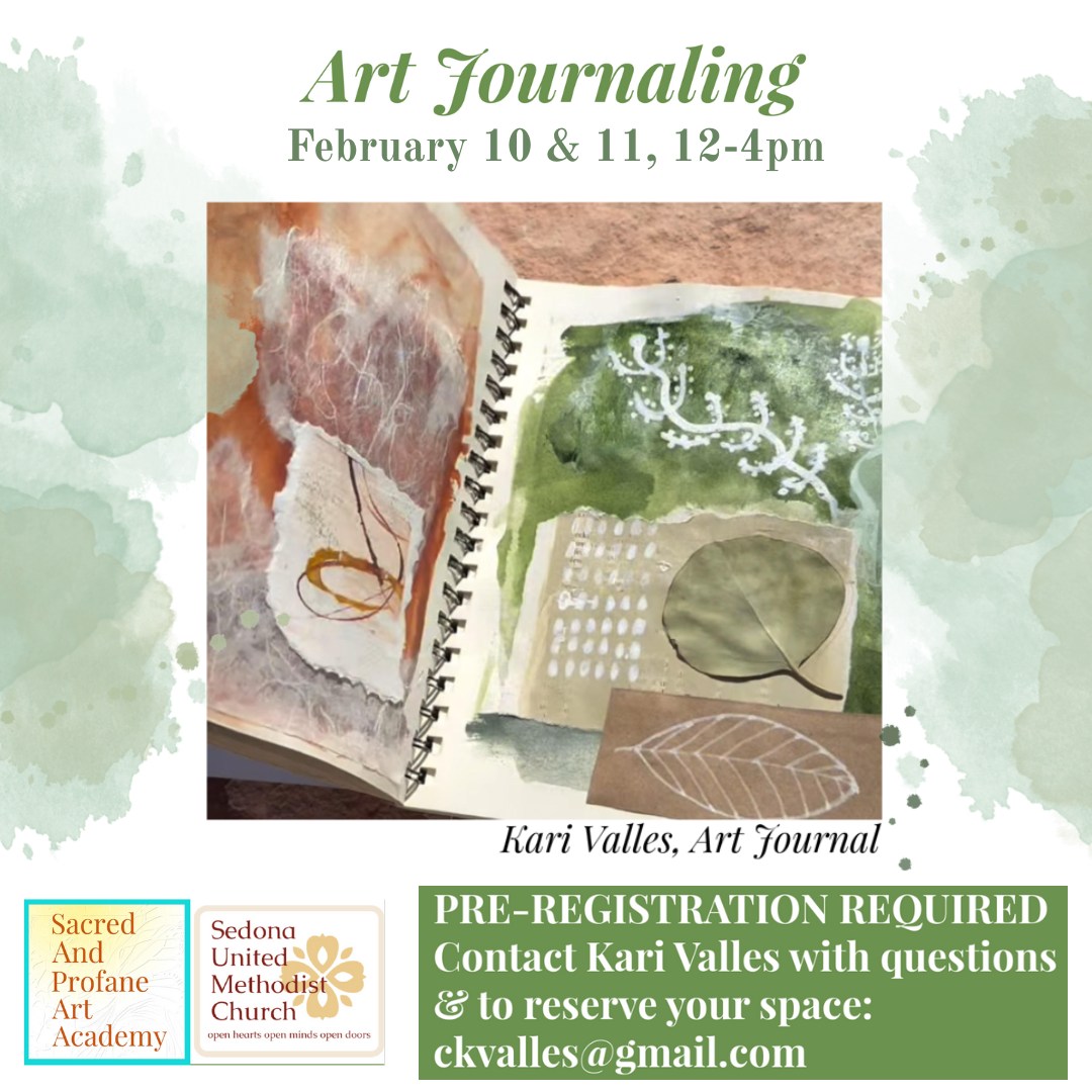 Join instructor Kari Valles at the Sedona UMC Sacred & Profane Art Academy for a 2-day deep dive into self-expression. Master the art of layering, painting, and drawing as you build a journal as unique as you are.
The Goal: Walk away with the skills to keep creating forever.
Cost: $150 (We provide all the materials! 🙌)
Ready to start your journey? 📧 Register now: ckvalles@gmail.com
#ArtJournaling #SedonaArtists #CreativeSoul #SedonaUMC #GetCreative
