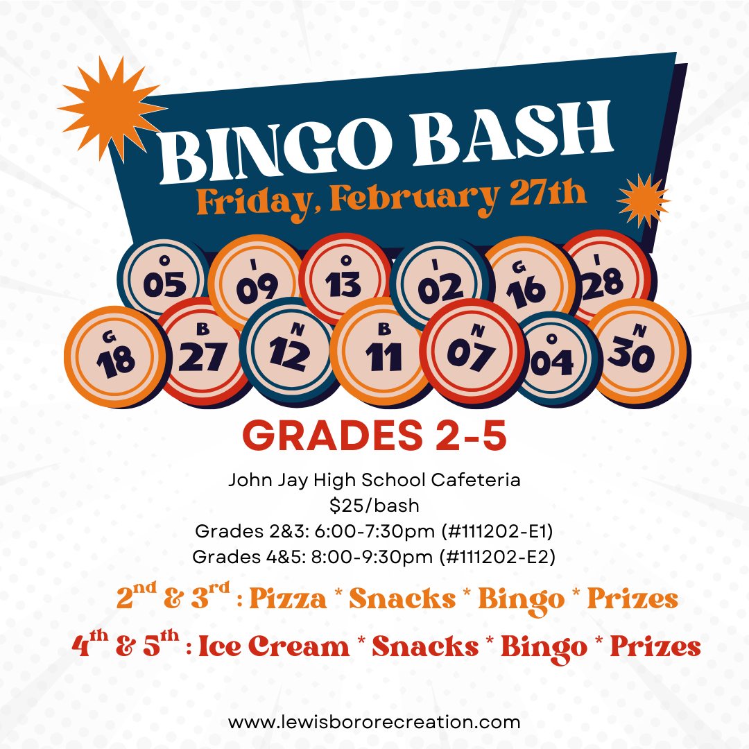 Your child's favorite Friday night program is happening again on Friday, February 27th! We've got pizza for our 2nd and 3rd graders, ice cream sundaes for our 4th and 5th graders, snacks, prizes, and multiple rounds of Bingo. Sign up soon- spots tend to fill fast!