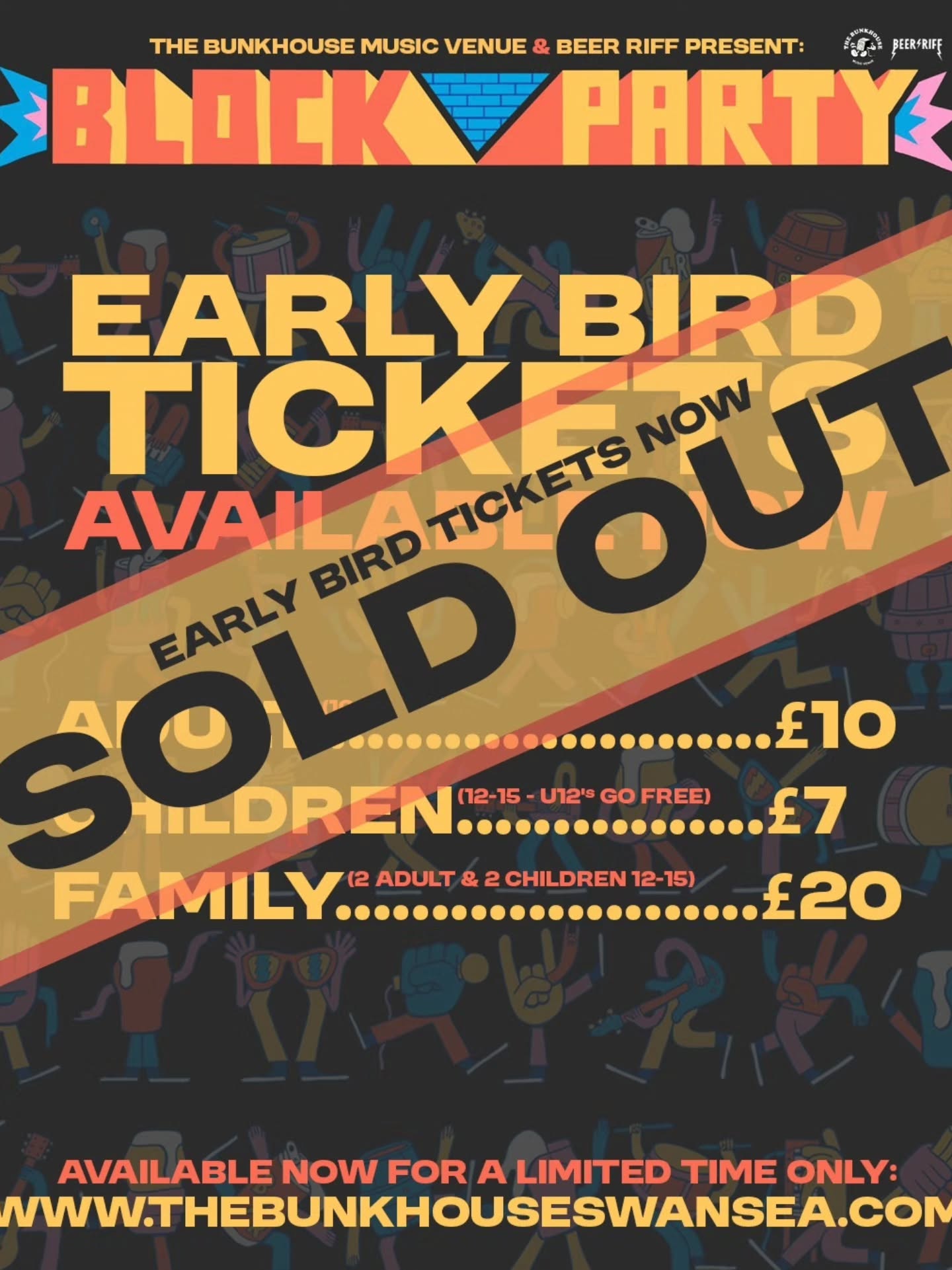 In just 48 hours, early bird tickets for The Block Party have officially flown the nest!
Told you they wouldn’t hang around.
Advance tickets are now on sale... still cheaper, but not for long.
Get yours now, or risk spending May 24th watching through the fence with a sad sandwich.
🎟️ www.thebunkhouseswansea.com