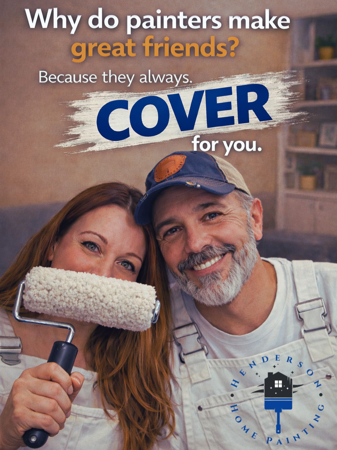 Why do painters make great friends?
Because they always COVER for you 😉
At Henderson Home Painting, we’ve got your back — and your walls.
Ready to freshen up your space?
Let’s get you covered. #hendersonhomepainting #professionalpaintingservices #elkriver #elkrivermn