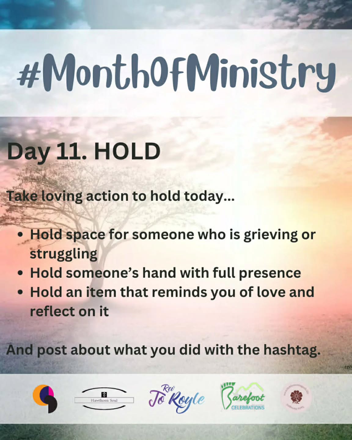 Today's #monthofministry prompt is "Hold"
Tonight I'm holding an online peace vigil at 7pm. It's an inclusive space where all are welcome. Together we will bear witness to situations of violence and destruction in our world, stand in solidarity with the people in these places, meditate and pray for peace and then ask what actions we can take, where we are, to bring more peace into the world.
We'd love you to join us. Bring a candle and a pebble/piece of wood
The link is up in my story.
What can you hold today as an act of love in your part of the world?
#interfaithminister #love #peace #bethechangeyouwanttosee