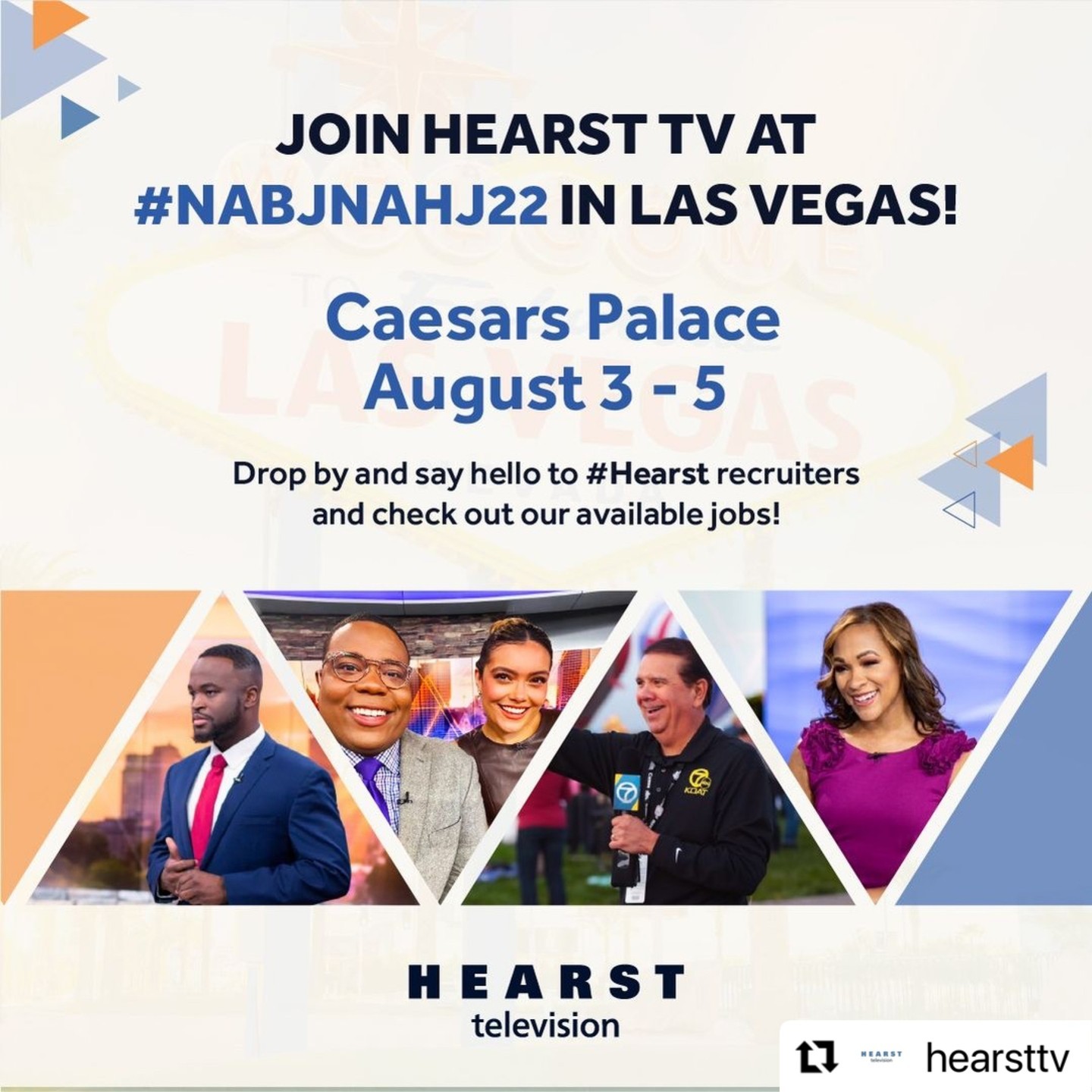 Do you want an interview with #HearstTV recruiters at NABJ/NAHJ in Las Vegas? We will be there August 3rd - August 5th! Looking forward to seeing you all @caesarspalace this week! Link to open positions in bio.
@nabjofficial @officialnahj #Hiring #HiringNow #NABJNAHJ2022 #NABJ #NAHJ #LasVegas #DiversityAndInclusion #DiversityMatters #TVJobs #JournalismJobs #TVNews #BeTheBiggerPicture #TheStoryIsYours #JoinHTV #LinkInBio #Repost @hearsttv