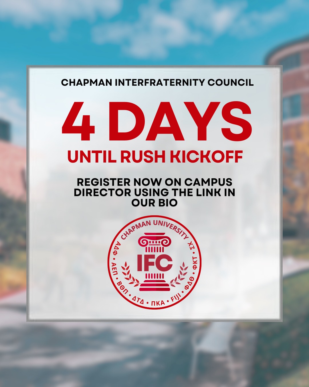 We are officially 4 days out until Spring Rush Kickoff on Saturday, February 14th at 1pm. Register now on Campus Director Using the link in our bio, and we hope to see you all there!