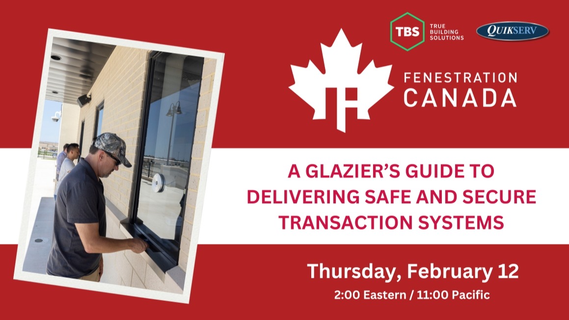Happening today! Join Fenestration Canada’s Commercial Chapter at 11:00 AM Pacific / 2:00 PM Eastern for a deep dive into safe and secure transaction systems.
Quikserv and True Building Solutions will cover everything from design considerations and material selection to practical installation tips for pass-thru and service windows. This is a crucial primer for any professional working with these specialized solutions.
Visit our website to register.