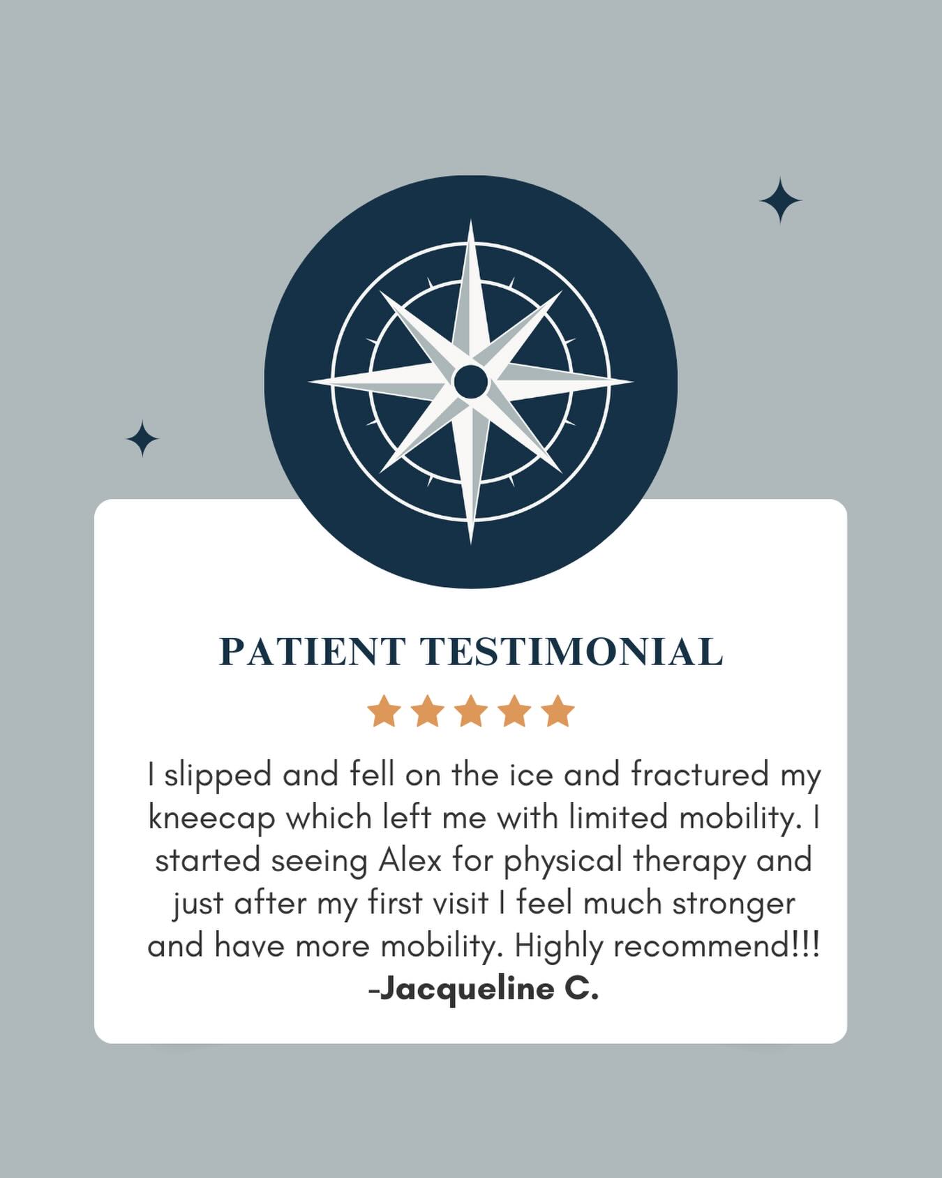 Big progress coming out of our Babylon location!💪🏻
After a fractured kneecap and limited mobility, this patient felt stronger and more mobile after just one visit with Alex! We love seeing wins like this! ⭐️⭐️⭐️⭐️⭐️
#compasspt #physicaltherapy #testimonialtuesday #PTresults
