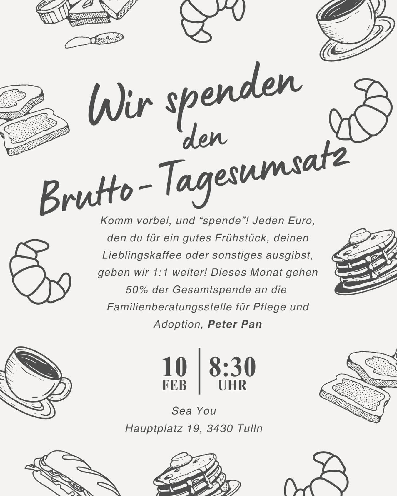 Der nächste 10. naht in riesen Schritten! Unsere diesmonatige Spende geht a Peter Pan, eine Kinder- und Jugendhilfeeinrichtung, die Familien bei den Themen Adoption und Pflege unterstützt. Mach mit und hilf uns helfen! :)
SEA YOU am Zehnten! ♥️
#spenden #seayouintulln #seayou #charity #coffee