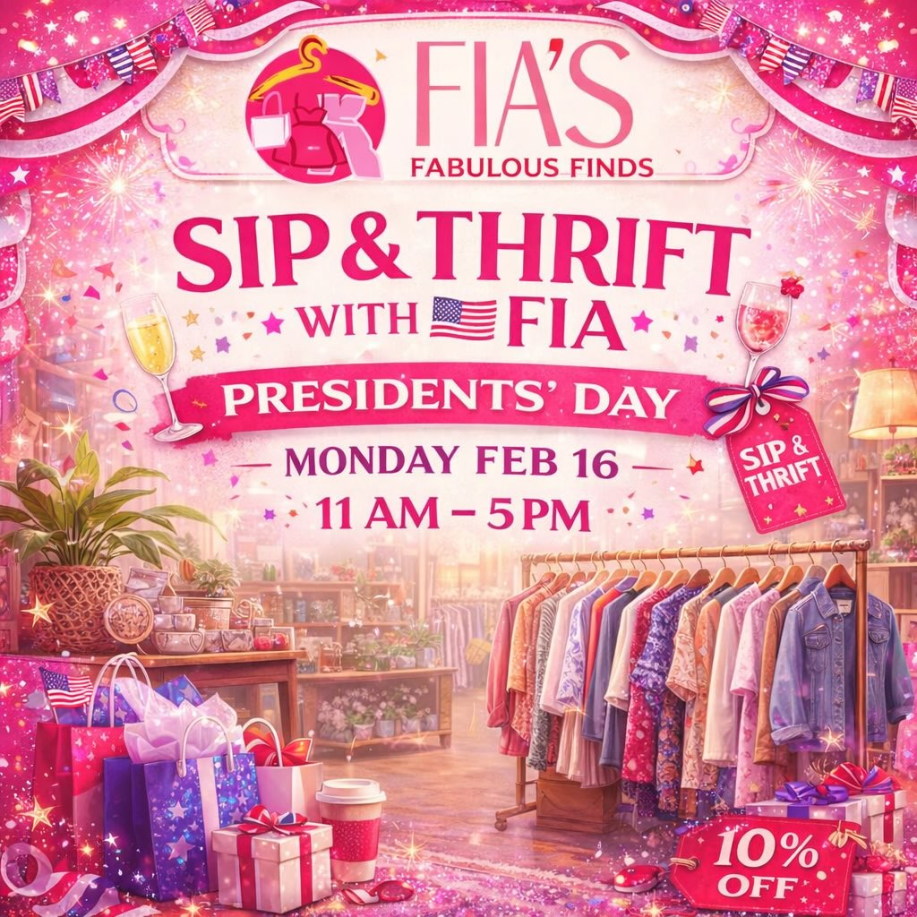 🇺🇸 Make Presidents’ Day a Thrifting Day! 🇺🇸
On Monday, February 16, Fia’s Fabulous Finds will be open 11 AM – 5 PM at
📍 843 Upshur St. NW — in the beautiful Petworth neighborhood
Mention this post at checkout and receive 10% OFF your purchase!
Shop modern + vintage fashion, beauty, home goods, accessories and more — you never know what treasure you’ll discover.
Come celebrate the holiday with a little retail therapy and a lot of fabulous finds 💕
#petworth #fabulousfindsbyfia