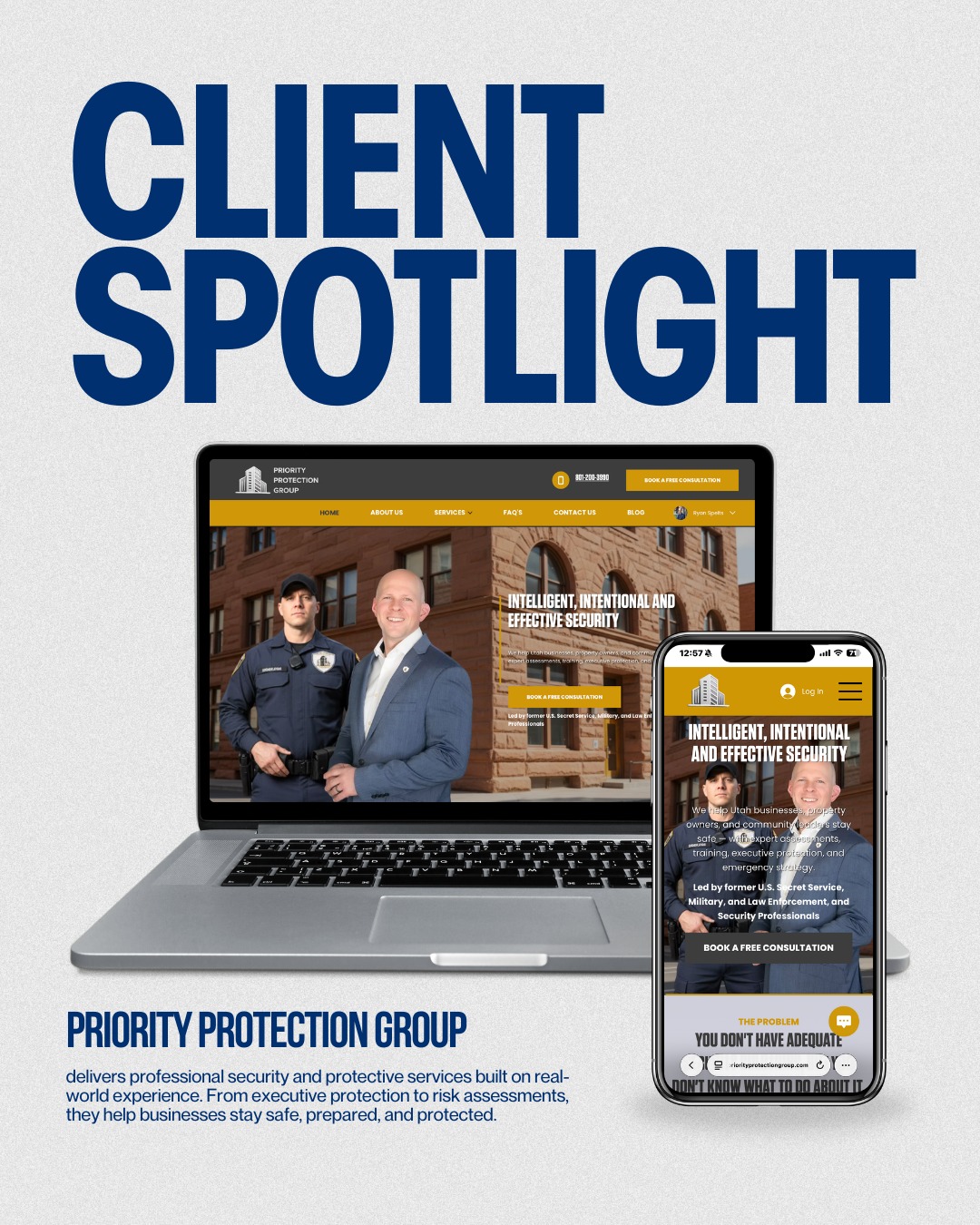 Client Spotlight: Priority Protection Group**
Priority Protection Group is a Utah-based security firm that provides executive protection, armed and unarmed security, threat assessments, and workplace safety training. Their team brings real-world experience and a calm, proactive approach to protecting businesses and people.
When they came to us, they didn’t just need a “nice-looking” website. They needed something that felt solid. Professional. Trustworthy. Clear.
So we built a site that reflects who they are; straightforward messaging, strong positioning, and a structure that helps visitors quickly understand their services and feel confident reaching out.
This is exactly why we do what we do.
We help businesses show up online the way they deserve to.
From full website builds and refreshes to Google Business Profile optimization and SEO, we focus on creating systems that don’t just look good.. they work.
#WebsiteClient #RyanSpeltsMarketing #WebsiteDesign #UtahMarketing #DigitalMarketing
