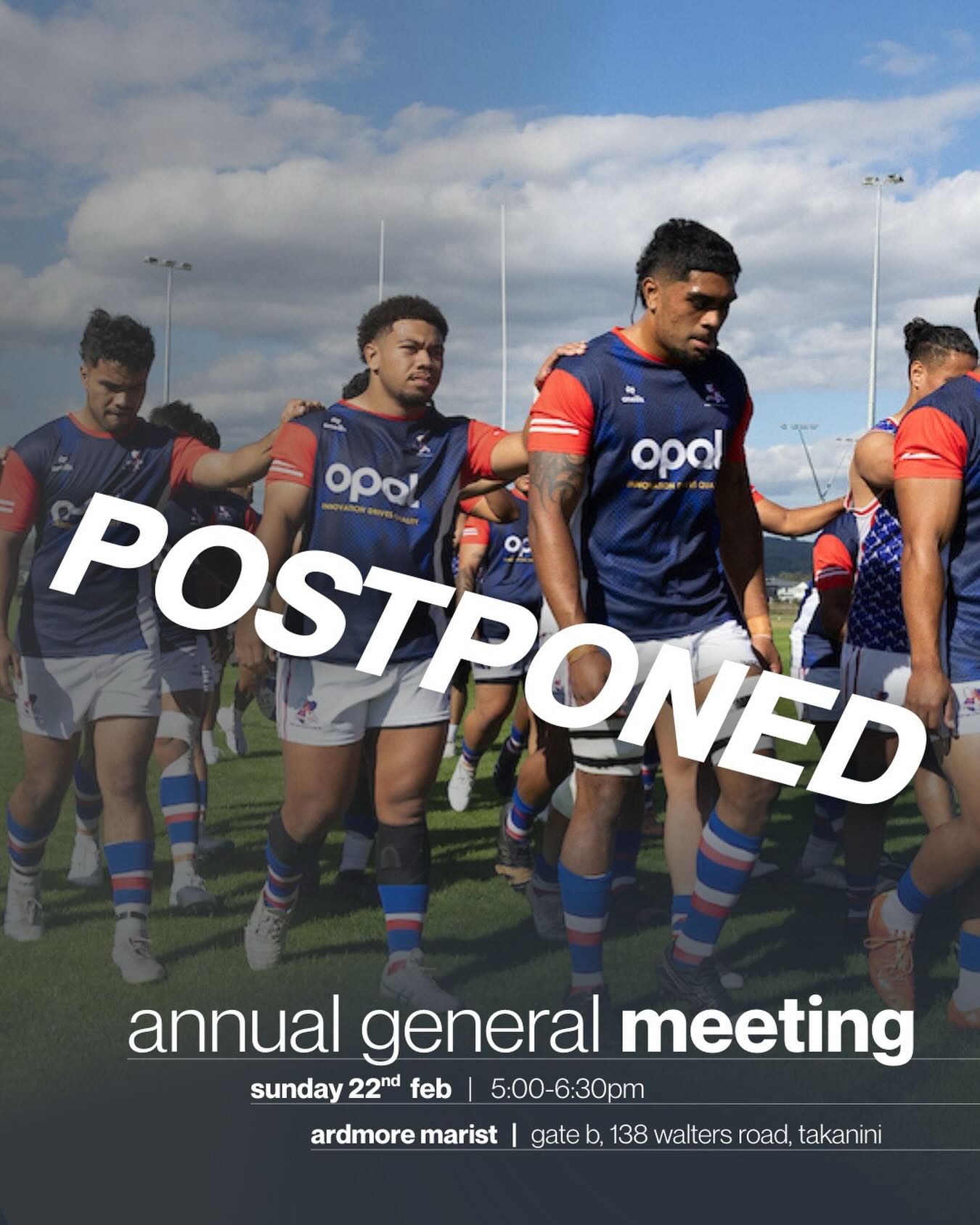 POSTPONED TO 22.02.2026
Ardmore Marist Rugby & Sports Club - 29th AGM Notice
Ardmore Marist Rugby & Sports Club AGM is on Sunday 22nd February at 5:00pm. Gate B, 138 Walters Road, Takanini.
All members welcome to attend.
Agenda as follows:
• Presentation of Reports
• Adoption of new Constitution
• Election of Officers
• General Business
Nomination form for those wishing to join the Executive Committee can be found in our Latest News link in our Bio