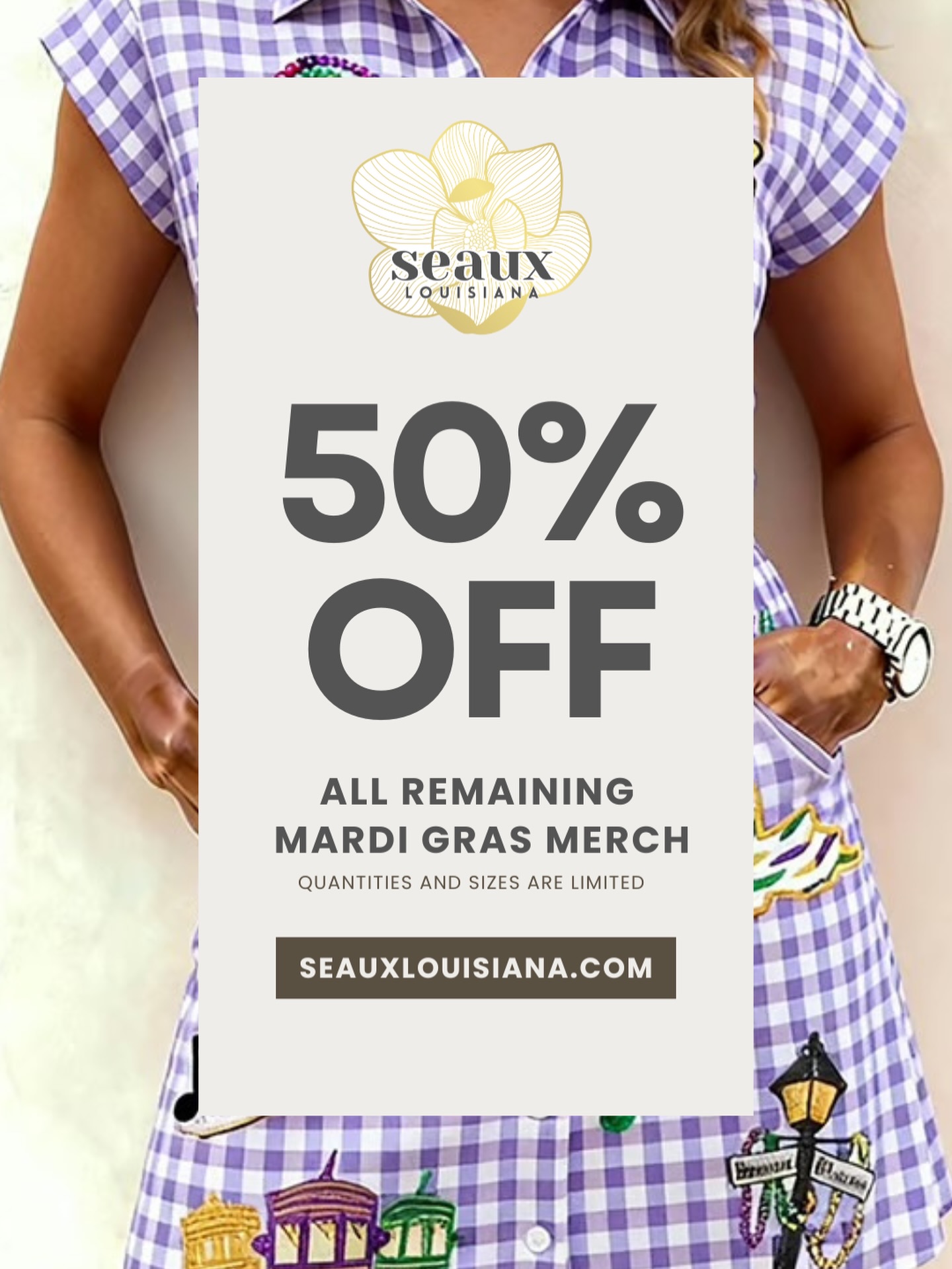 All remaining Mardi Gras merchandise is 50% 💚💛💜
www.seauxlouisiana.com
#mardigras #mardigrasstyle #louisianagirl #seauxlouisiana