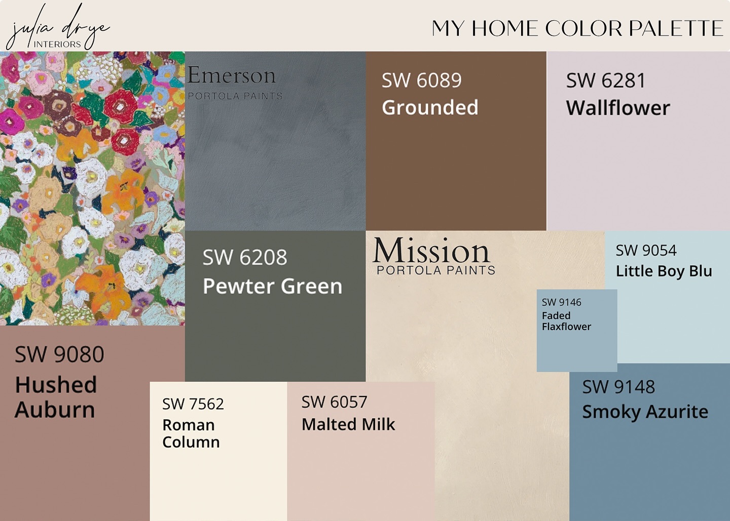 My home color palette! All but one of these (plus the wallpaper) are in use. Can you guess which room is left to paint and which color it will be? 😊
It’s been helpful to see all the colors together in one place. Lots of colors here, but they all work together really nicely.
#homecolors #colorpalettes #homedesigners #interiordecorinspiration #interiordesignerslife #interiorhome #lovetopaint
