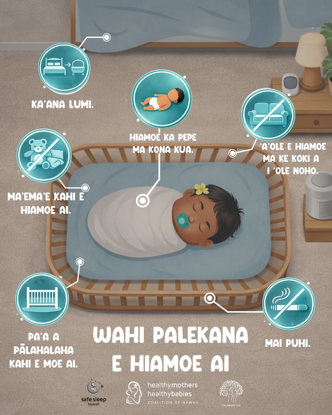 Mahina ʻŌlelo Hawaiʻi is a time to uplift the language that connects our ʻike, our ʻohana, and our keiki. 🌈
Wahi Palekana E Hiamoe Ai — a safe sleep environment — helps our babies rest safely while we continue to carry culture forward through everyday care. 🤍
#hmhbhawaii #mahinaʻōlelohawaiʻi #safesleephawaii