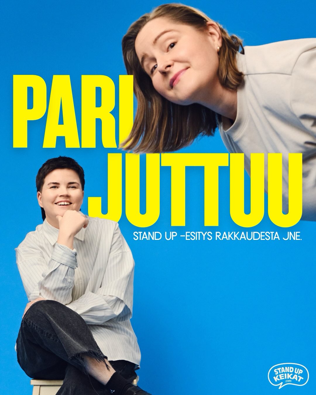 Meillä on uutisia!!! Me ollaan Haimilan kanssa rakenneltu yhteisesitystä ja ens syksynä päästään näyttämään se teille! Oon tästä tosi fiiliksissä. Tää on todella henkilökohtainen ja kunnianhimoinen projekti ja me tehdään tätä ihan täydellä sydämellä teille.
Olen ylpeä ja otettu siitä, että Laura haluaa tehdä tämän mun kanssa ja mun mielestä meillä on hyvä kombo. Niin elämässä kuin lavalla.
Laura on rohkea visionääri, joka saa aikaan asioita, jotka tuntuu mahdottomilta. Laura on kadehdittavan taitava monissa asioissa, mutta se jää suustaan kiinni vaikka passintarkastukseen eikä muista syödä ihan joka päivä.
Minä taas olen yksityiskohtiin jumiutuva jännittäjä, joka kykenee yliajattelemaan vaikka voileivän ostamisen, mutta joka suhtautuu kaikkeen tekemiseensä intohimoisesti ja pieteetillä. Osaan myös aikatauluttaa ja tehdä eväitä. Perfect match siis.
Pari juttuu stand up- esityksen liput tulee myyntiin perjantaina 13.2. Toivottavasti sä löydän sopivan päivän ja paikan tulla kattomaan meitä. Ollaan liikenteessä seuraavanlaisesti:
La 12.9. Tampere, TTT-klubi
To 17.9. Turku, Linnateatteri
Pe 23.10. Joensuu, Kerubi
La 24.10. Jyväskylä, Poppari
La 7.11. Oulu, Pikisali
Ti 17.11. Helsinki, Aleksanterin teatteri
💙✨✌️