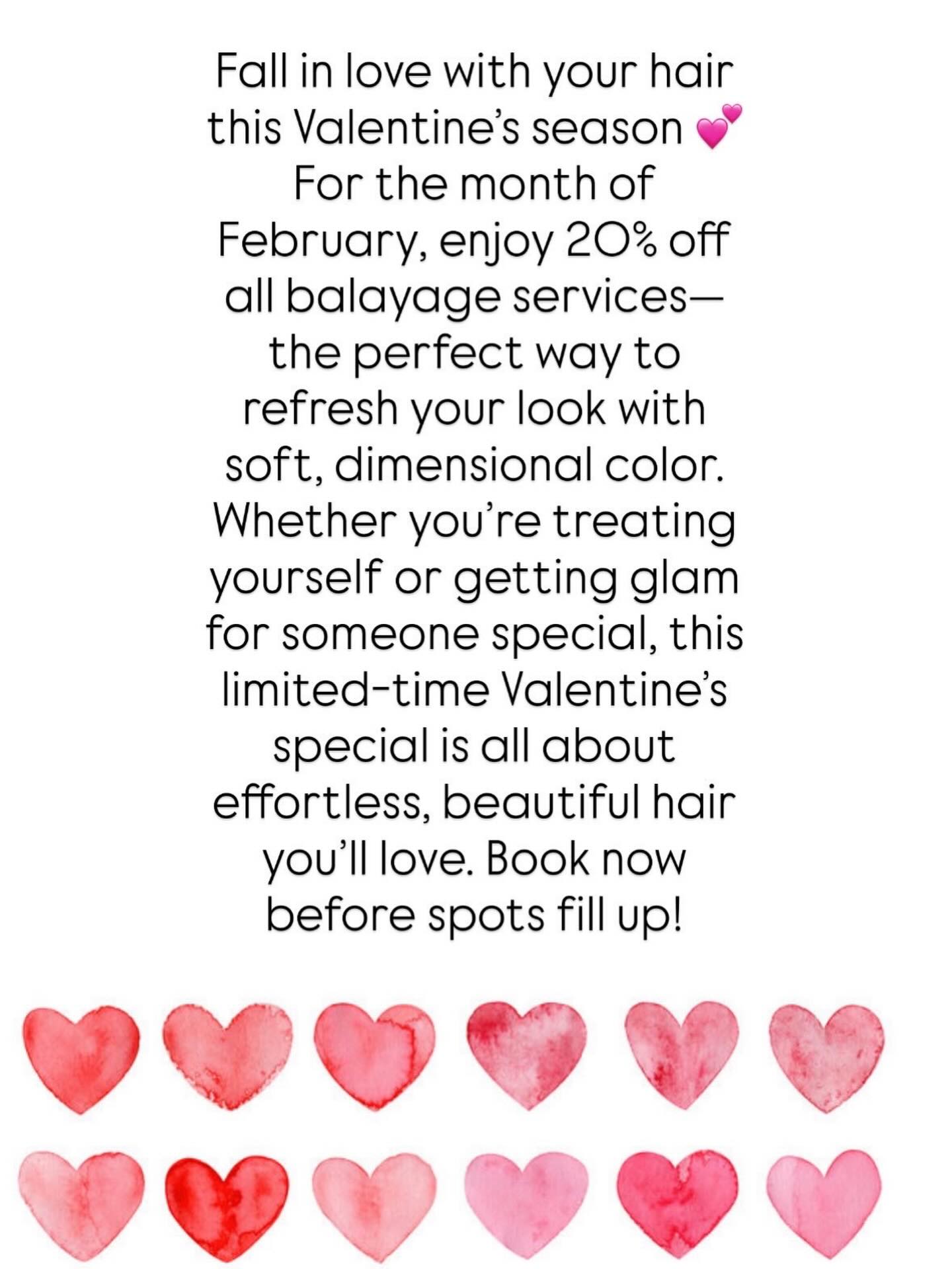 @colorbyalyssa is offering 20 % off balayage service for the month of February. Call or schedule online to claim your spot now! ❤️💋💕 #hair #hairsalon #westchester #balayage #hairspecial