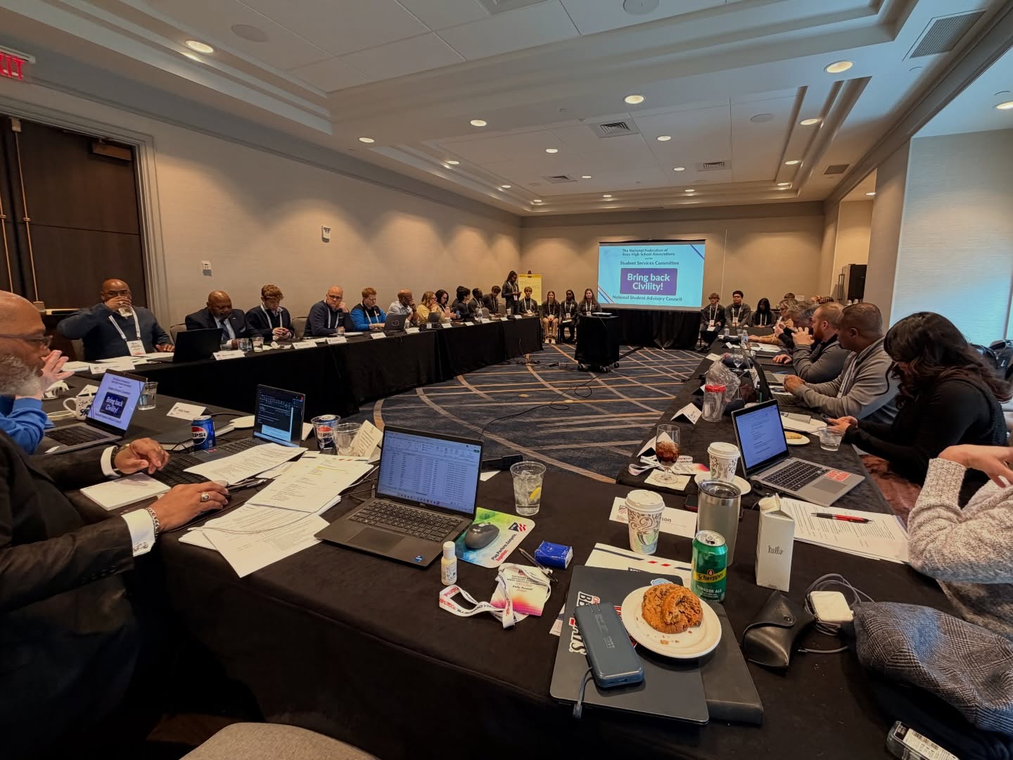 In the room where it happens…and where it ALL happens.
From sportsmanship to mental wellness, eligibility to equity, every corner of NFHS Student Services is at this table, experts from every section, one shared mission: putting students first.
When each section has a seat, every student has a voice. #NFHS #StudentServices #InTheRoom #omaripearson #passiontopurpose