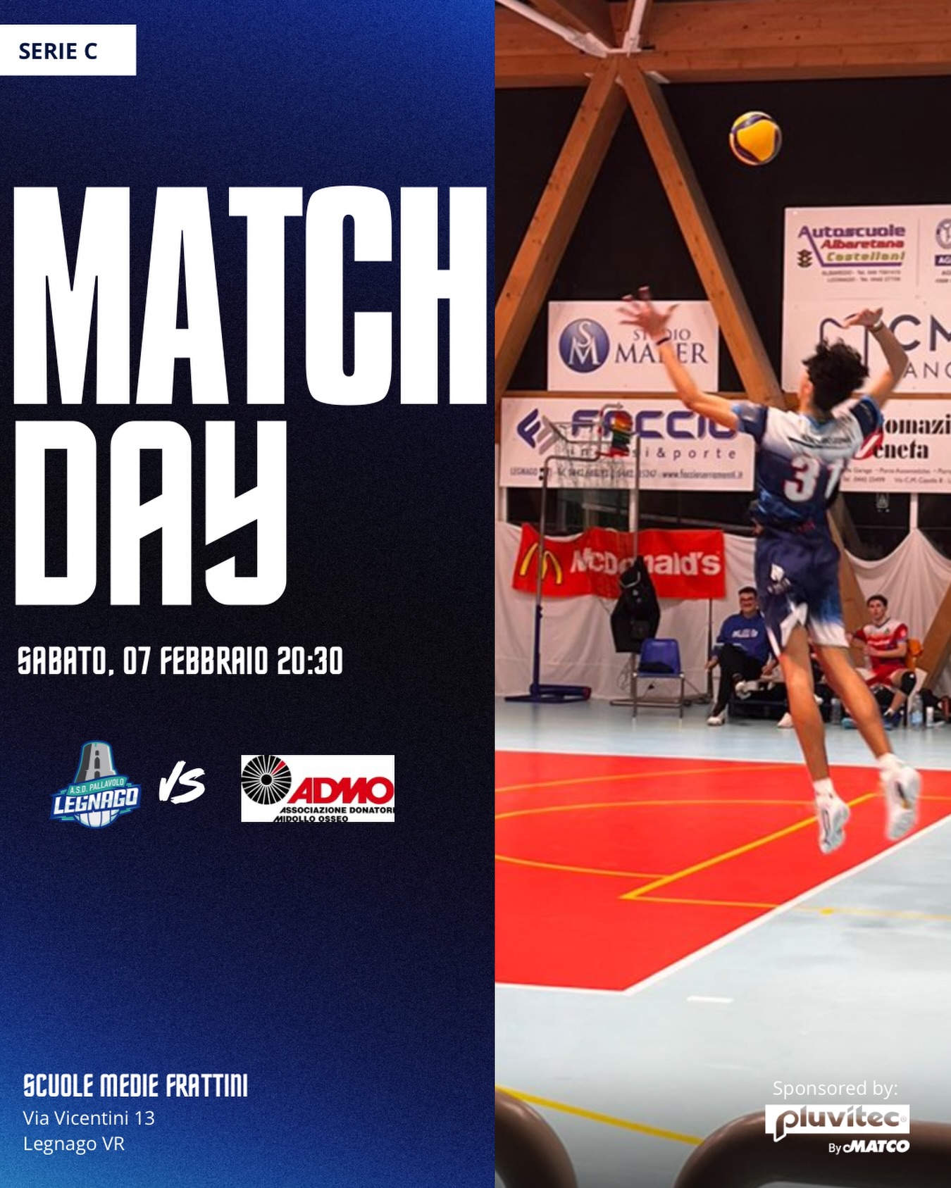 Serie C – 12 giornata di campionato
Questa sera si torna in campo al Pala Frattini.
Pluvitec Volley Legnago affronta Admo Volley in una sfida importante per il campionato.
🕣 Ore 20:30
📍 Pala Frattini – Legnago
🆚 Admo volley
Vi aspettiamo sugli spalti per sostenere la squadra 💪
#asdpallavololegnago