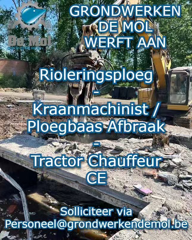 📣📣📣 Grondwerken De Mol blijft groeien dus de zoektocht gaat verder:
- Rioleringsploeg 👬👬
- Kraanmachinist Ploegbaas Afbraak ⚒
- Tractor Chauffeur CE 🚜
❗️❗️❗️🔍WORD JIJ DE MOL 🔎❗️❗️❗️
📧 MAIL ONS: personeel@grondwerkendemol.be
📱BEL ONS: 09/337.70.56
✍️SCHRIJF ONS 🫵
https://www.grondwerkendemol.be/vacatures
#grondwerken #tractorchauffeur #handarbeider #grondwerker #rioleringsploeg #wegenwerken #wegenbouwers #wegenbouw #afbraakwerken #kraanman #kraanmachinist #ploegbazen #ploegbaas #teamdemol #vacatures