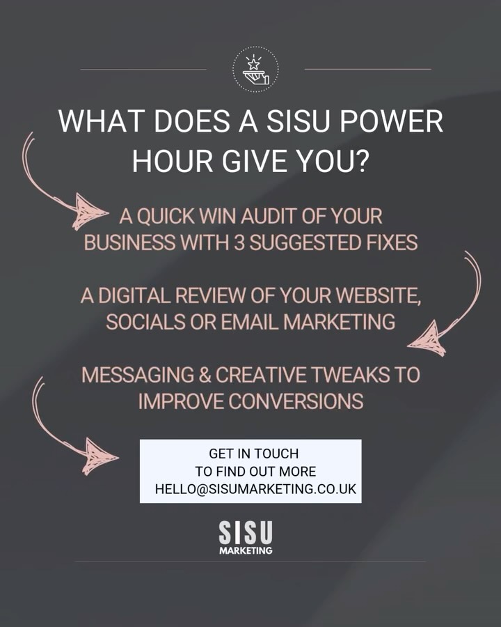 ⚡️ Ready to level up in 60 minutes?
⏰ Strapped for time but need results?
Meet the SISU Marketing Power Hour: a focused 60‑minute session that turns strategy into action, fast.
In one hour we'll work with you to deliver focused, actionable marketing wins aligned to your business objectives — no fluff, just 60 minutes of Marketing guidance!
After completion of a short marketing questionnaire you can expect an hour of our dedicated time to support you with identifying;
• 3 suggested quick wins to help your business grow
• A digital review of your website, social media or email marketing campaigns
• Messaging and creative tweak suggestions that help convert your business goals
Walk away with clarity, momentum, and tasks you can implement today on your own or with our support.
Ready to get results in an hour?
Book today
sisumarketing.co.uk
#marketingagency #ClientSuccess #surreymarketingagency #powerhour #marketingagency #marketingdigital