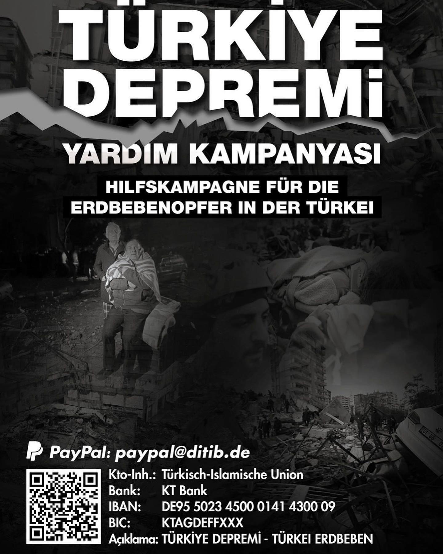 Değerli takipciler,
Depremzedelere ve deprem bölgesine maddi desteklerinizi Din Görevlimize veya Yönetim Kurulu üyelerine teslim edebilirsiniz.