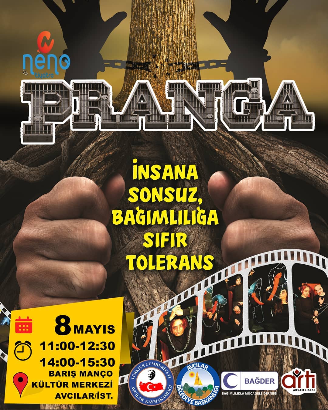 Bağder Derneğinin hazırladığı "PRANGA" isimli tiyatro oyunu Avcılar Madde Bağımlığı Mücadele Birimi ve Artı Akşam Lisesi katkıları ile 8 Mayıs toplam 850 liseli gence sahneleniyor.Ayrica İlce Milli Eğitim Müdürü ve ekibine öğrencilerin yönlendirilmesinde koordinasyonu için teşekkurlerimizi sunuyoruz.