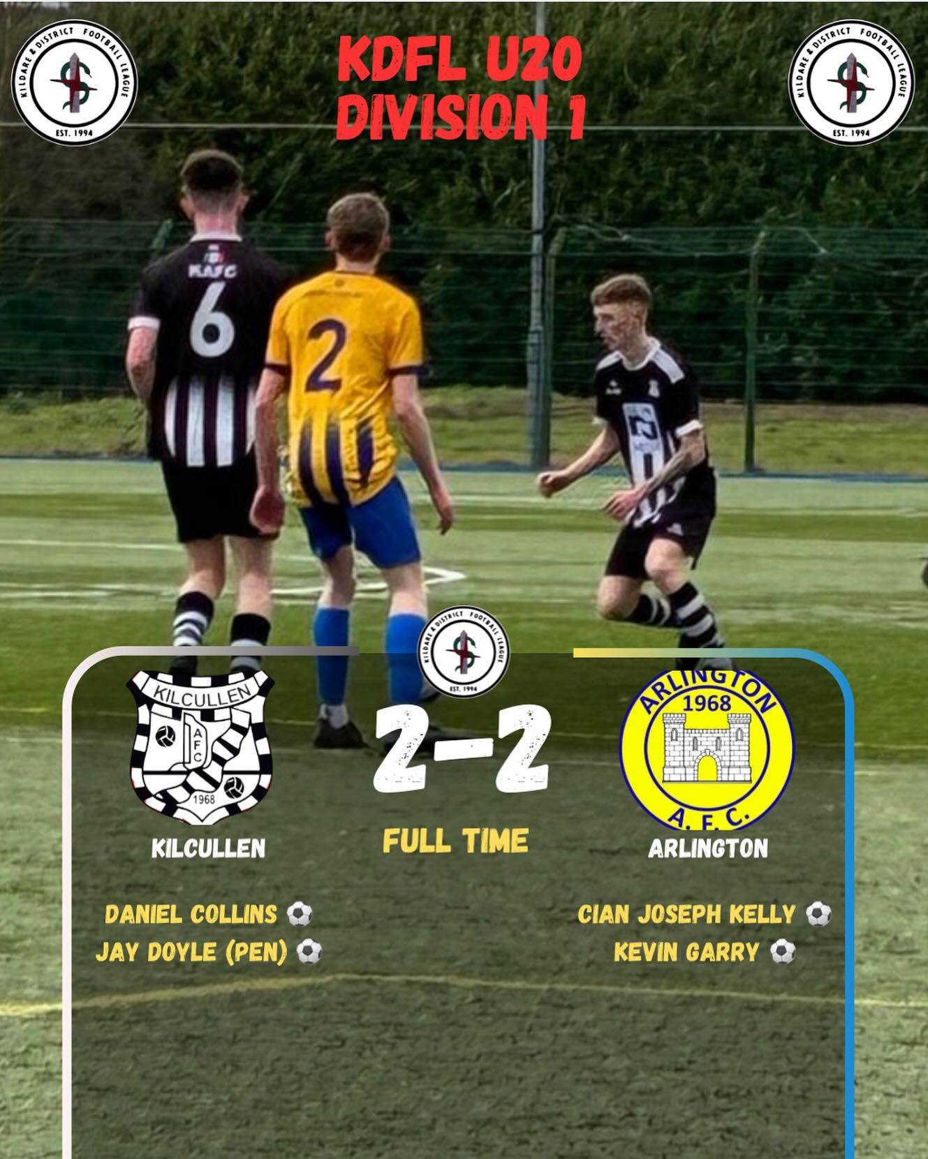 Very entertaining second half ends all square
Kilcullen AFC 2-2 Arlington AFC Soccer Club