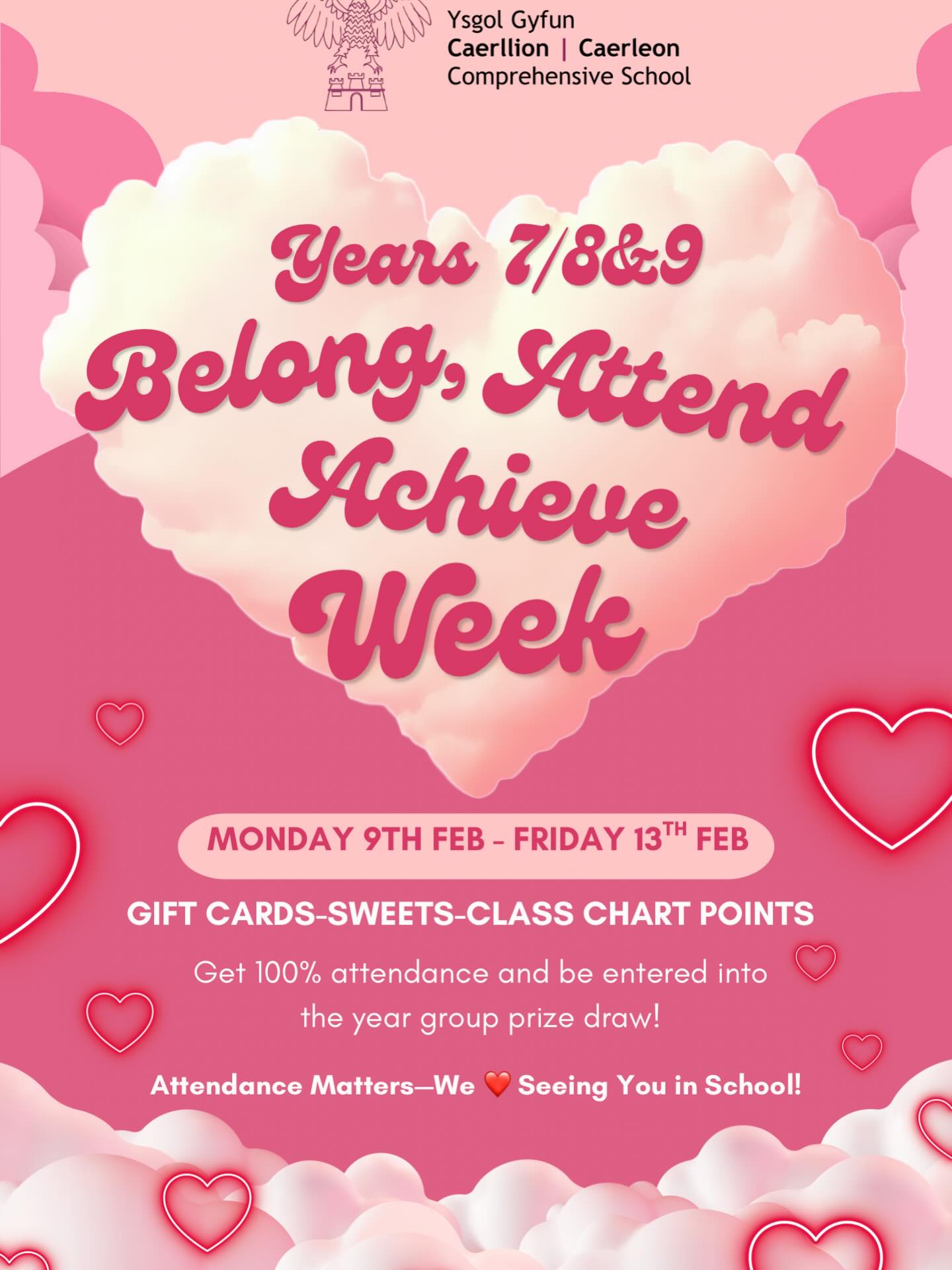 🌟ATTENDANCE REWARD ALERT 🌟
From tomorrow all students in Years 7–9 who attend every day this week will be entered into a PRIZE DRAW
🏆 Win gift cards
⭐ Earn ClassCharts points
🙌 And most importantly — keep showing up and smashing it!
We absolutely love seeing you in school ♥️ Let’s make next week a full-attendance week… who’s in?
#AttendanceMatters #StudentRewards