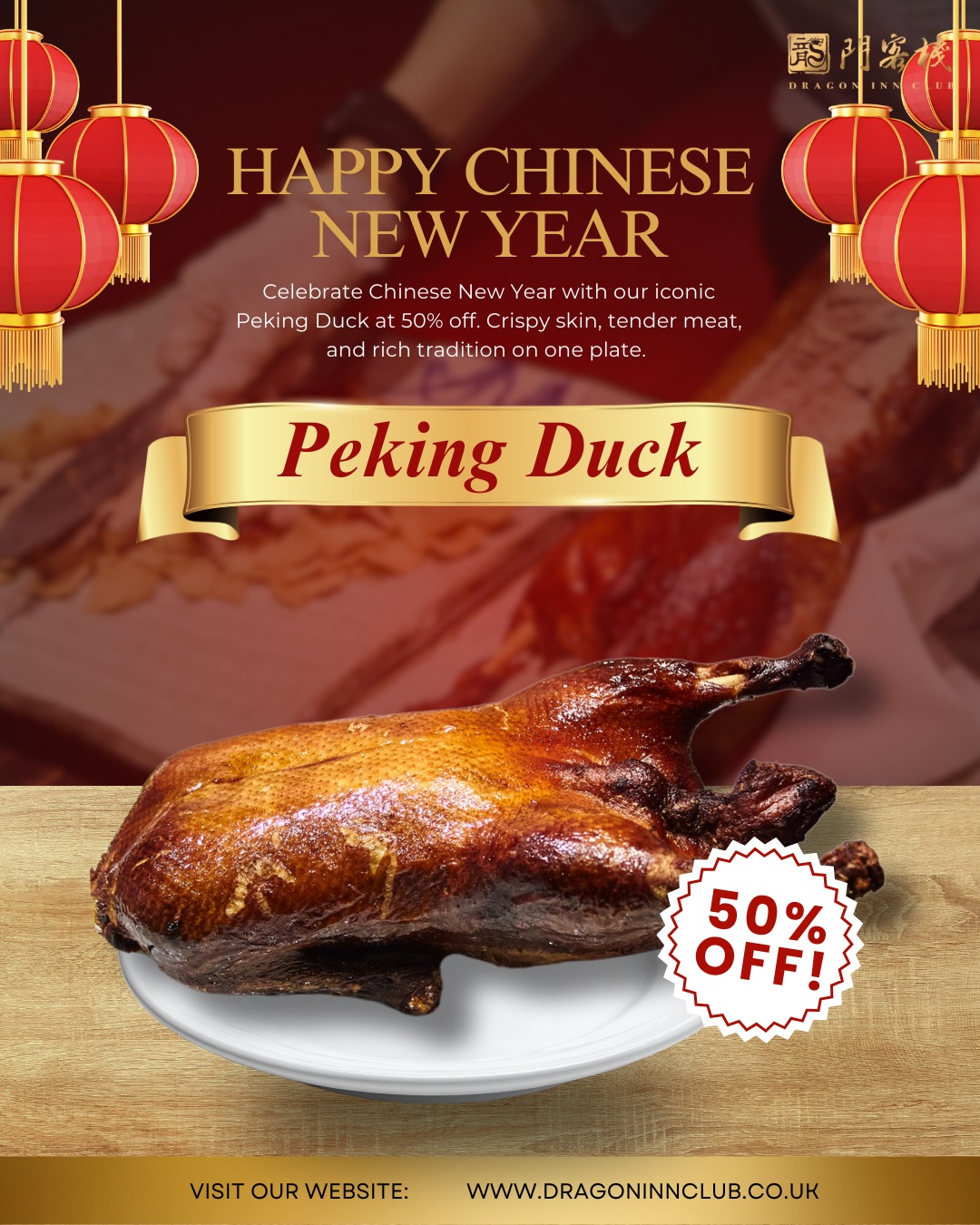 This Chinese New Year, treat your table to something truly special. Our signature Peking Duck is now 50% off, making it the perfect festive indulgence. Crispy, aromatic, and expertly prepared. Celebrate the season at Dragon Inn while the offer lasts.
#Dragoninclub #Sichuan #Sichuanhotpot #dimsum #london #pimilco #londonvictoria #buckinghampalace #chelsea #theatres