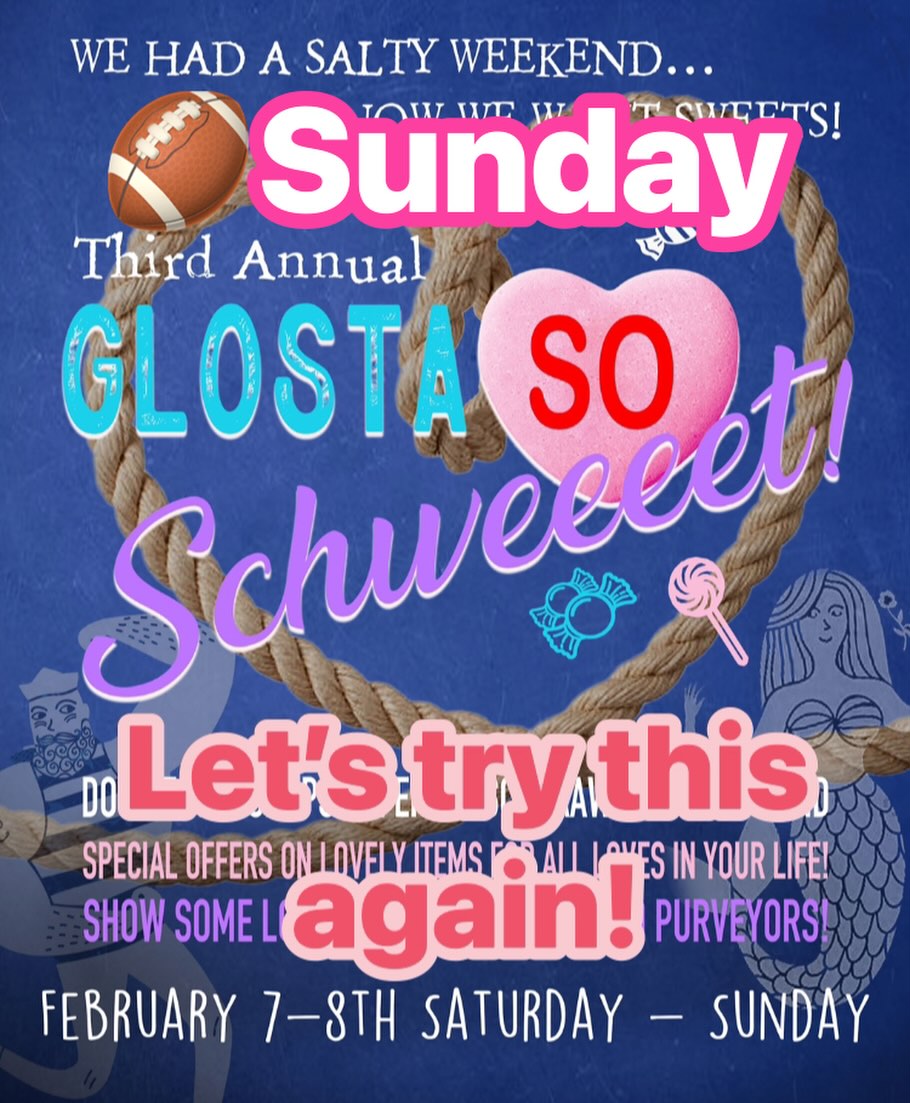 Louder ๐ฃ๏ธfor you guys still hiding under the covers! Cโmon down for ๐ candy ๐ซ wine ๐ท beer ๐บ and SALES-deals and Sanity โ๏ธโ๏ธitโs frigid out but shoveled and your downtown businesses could really use some LUV ๐ #superbowlsunday #glostasoschweeeet #cabinfever #sundayfunday #downtowngloucester