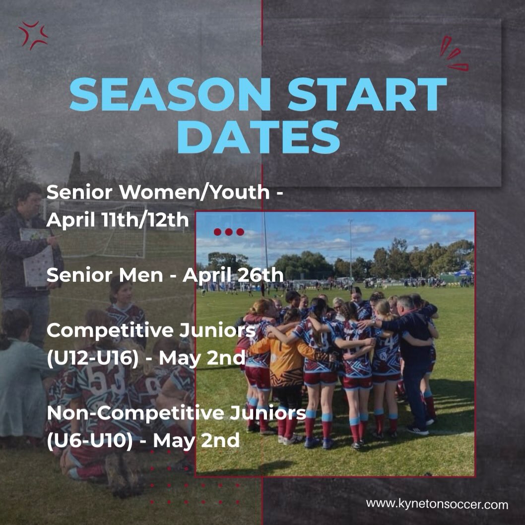Counting down the days until the season kicks off? ⚽🔥
Thinking about when the season starts? Check out the dates below! Don’t miss your chance to be part of it — register now at kynetonsoccer.com 🙌
#KynetonSoccer #SeasonKickOff #RegisterNow