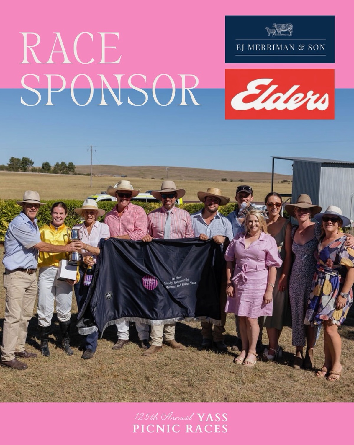 A huge thank you to Elders Yass and EJ Merriman & Son for their long‑standing support of the Yass Picnic Race Club and the Yass Picnic Races, and for proudly sponsoring the EJ Merriman Cup in 2026. Their ongoing backing has helped us maintain the track, improve facilities and keep this race day on the calendar year after year.
The EJ Merriman Cup is one of the key races on our six‑race programme, keenly watched by locals and visitors alike, and it simply would not exist without the support of families and businesses who have stood beside the Club for so long. To everyone at Elders Yass and the family of EJ Merriman & Son: thank you for helping to keep this community race day strong as we celebrate 125 years of racing at Yass.
#YassPicnicRaces #EJMerrimanCup #EldersYass #EJMerrimanAndSon #125thYassPicnicRaces 125YearsOfRacing YassValley CountryRacing CommunityEvent
