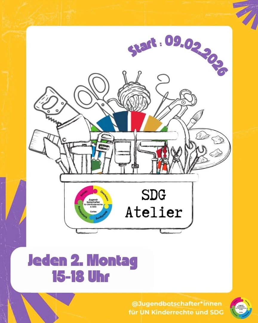 • @jugendbotschafter_vorarlberg 🎨 SDG-Atelier für Lehrpersonen & Ausbildende 🌱
Ihr wollt eure Unterrichtsstunden kreativer gestalten? Dann ist unser SDG-Atelier genau das Richtige für euch!
Ein offener Raum zum Ideen sammeln, ausprobieren und umsetzen – Kreativer Nachmittag zur Erstellung von Lernmaterialien für ein besseres Verständnis der UN-Nachhaltigkeitsziele (SDGs) für alle Alters- & Zielgruppen.
📅 Jeden 2. Montag im Monat
⏰ 15:00–18:00 Uhr
📍 JUBO-Office, UG WirkRaum, Bahnhofstraße 9, Dornbirn
💌 Anmeldung: jugendbotschafter.vorarlberg@gmail.com
