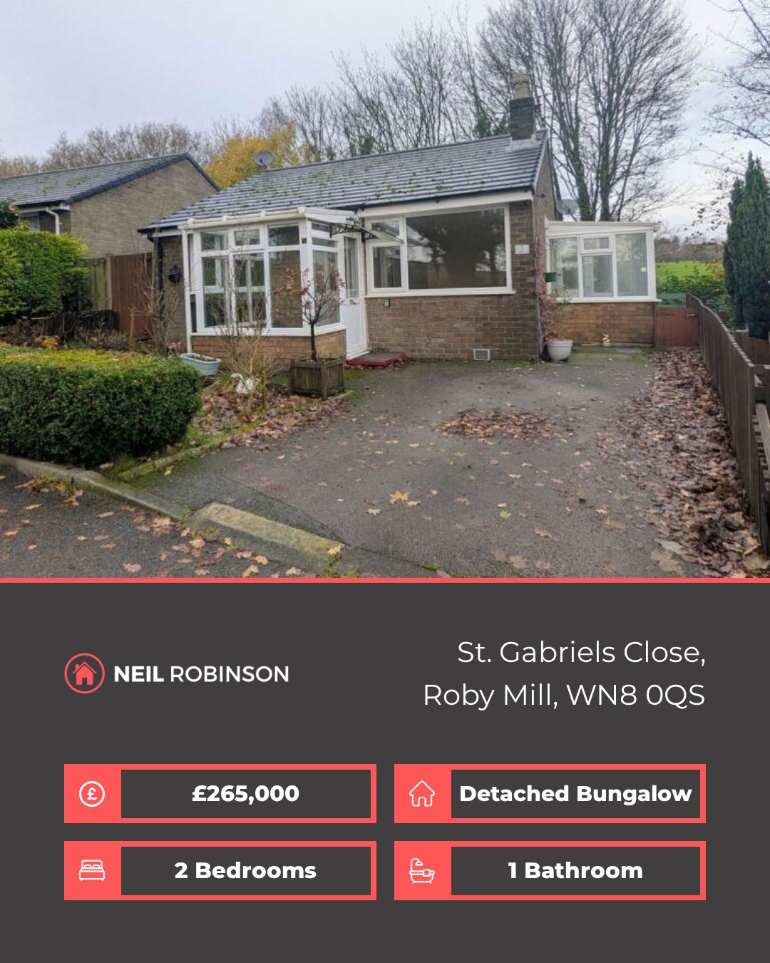 ✨ Featured Property For Sale ✨
📍 St. Gabriels Close, Roby Mill, WN8 0QS
🏠 2 Bedroom, Detached Bungalow. £265,000
Situated in the highly sought-after area of Roby Mill, this two-bedroom detached bungalow sits on the peaceful Saint Gabriels Close a quiet cul-de-sac of just ten bungalows surrounded by fields and farmland.
◾ Rear garden with new fencing
◾ Updated electrical works completed
◾ Freshly painted interior throughout
◾ Newly installed modern kitchen with ample cabinetry
◾ Generously sized front lounge
◾ Driveway providing off-road parking
◾ Highly sought-after Roby Mill location
◾ Located on peaceful Saint Gabriels Close
◾ Two-bedroom detached true bungalow
◾ Sold with no onward chain
For more information please visit our website or contact us via:
📍 | Orrell Office
📞 | 01695 355120
🌎 | www.neilrobinson.co.uk
🖥 | https://rightmove.co.uk/properties/170127701#/?channel=RES_BUY
