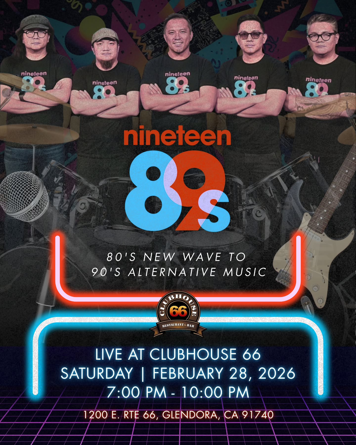 Get ready to turn back the clock! 🎸✨
Join us at Clubhouse 66 for a Saturday night takeover with 1989’s Band. We’re bringing you the ultimate collision of 80s New Wave and 90s Alternative—from synth-pop anthems to grunge revolutions and everything in between. @thenineteen89s
No skips. All hits. All night long. 🤘🔥
📍 Clubhouse 66 | 1200 E. Rte 66, Glendora
🗓️ Saturday, Feb 28
⏰ 7:00 PM – 10:00 PM
Tables fill up fast—call (626) 914-0066 to secure your spot now! ☎️
#1989sBand #Clubhouse66 #GlendoraLiveMusic #80sVs90s #Route66 LiveMusicLA